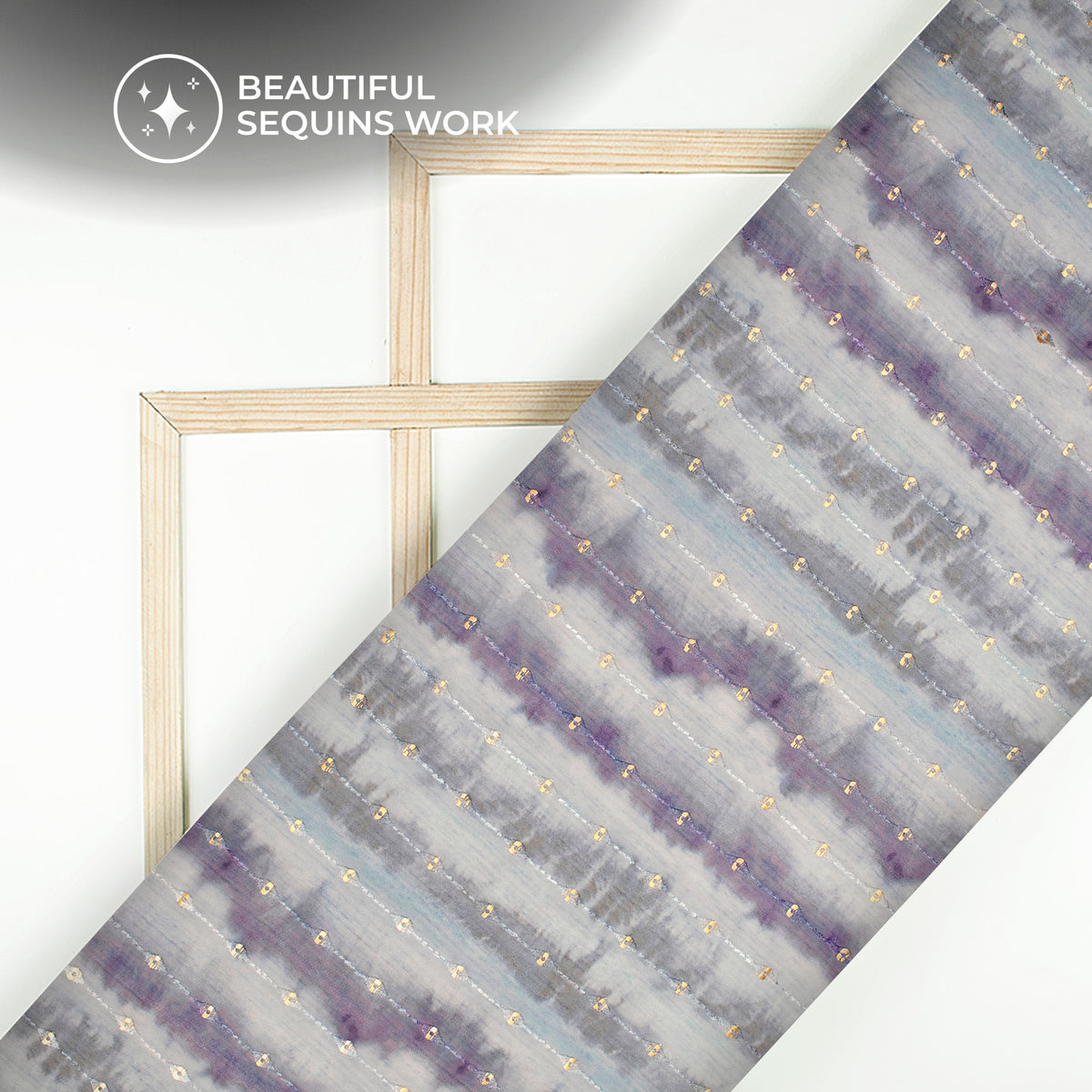 Royal Purple Leheriya Digital Print Stripes Sequins Embroidery Georgette Fabric