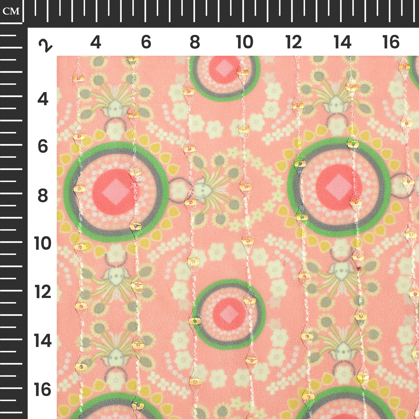 Gorgeous Pink Geometric Digital Print Stripes Sequins Embroidery Georgette Fabric