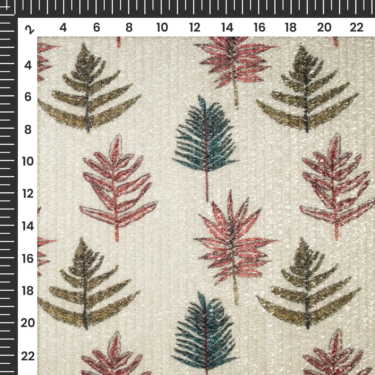 Charming Leafage Digital Print Stripes Shimmer Embroidery Georgette Fabric