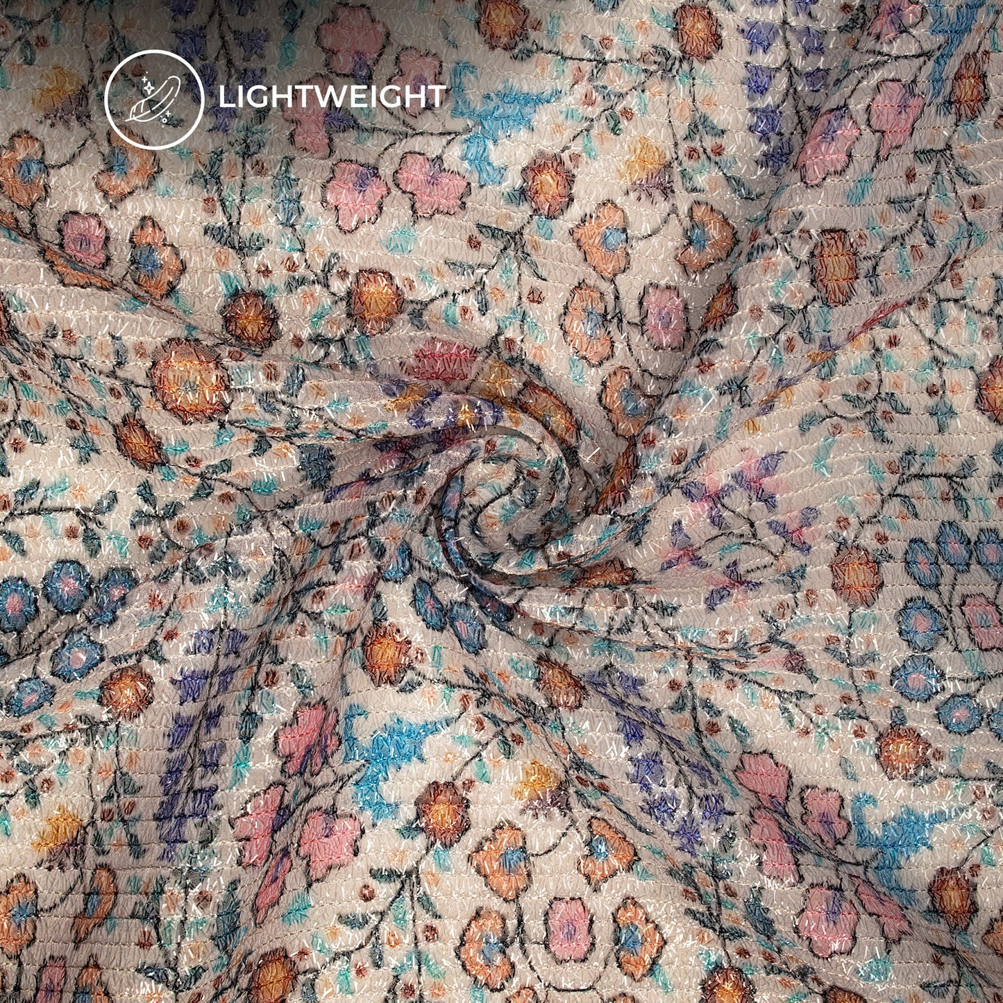 Botenical Floral Digital Print Stripes Shimmer Embroidery Georgette Fabric