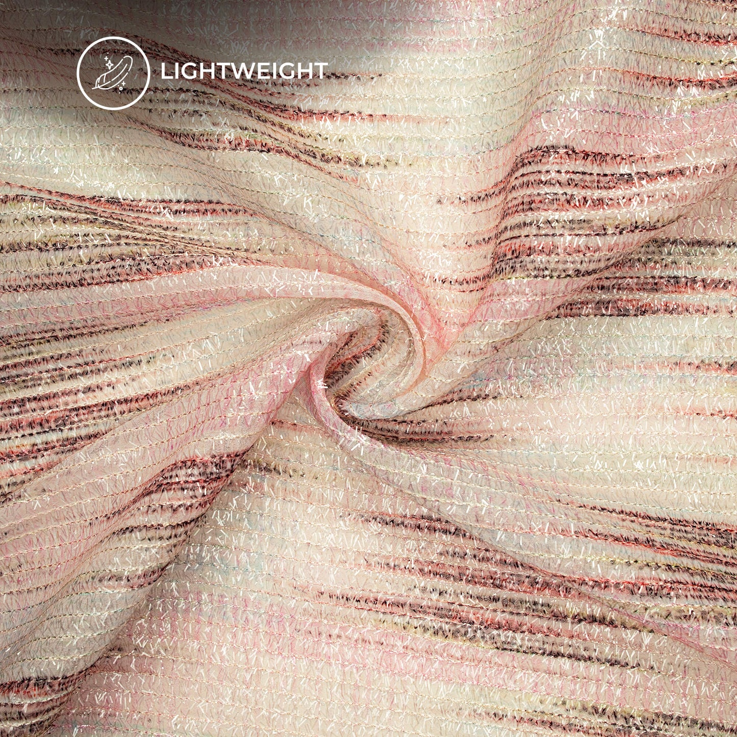 Light Pink Abstract Digital Print Stripes Shimmer Embroidery Georgette Fabric