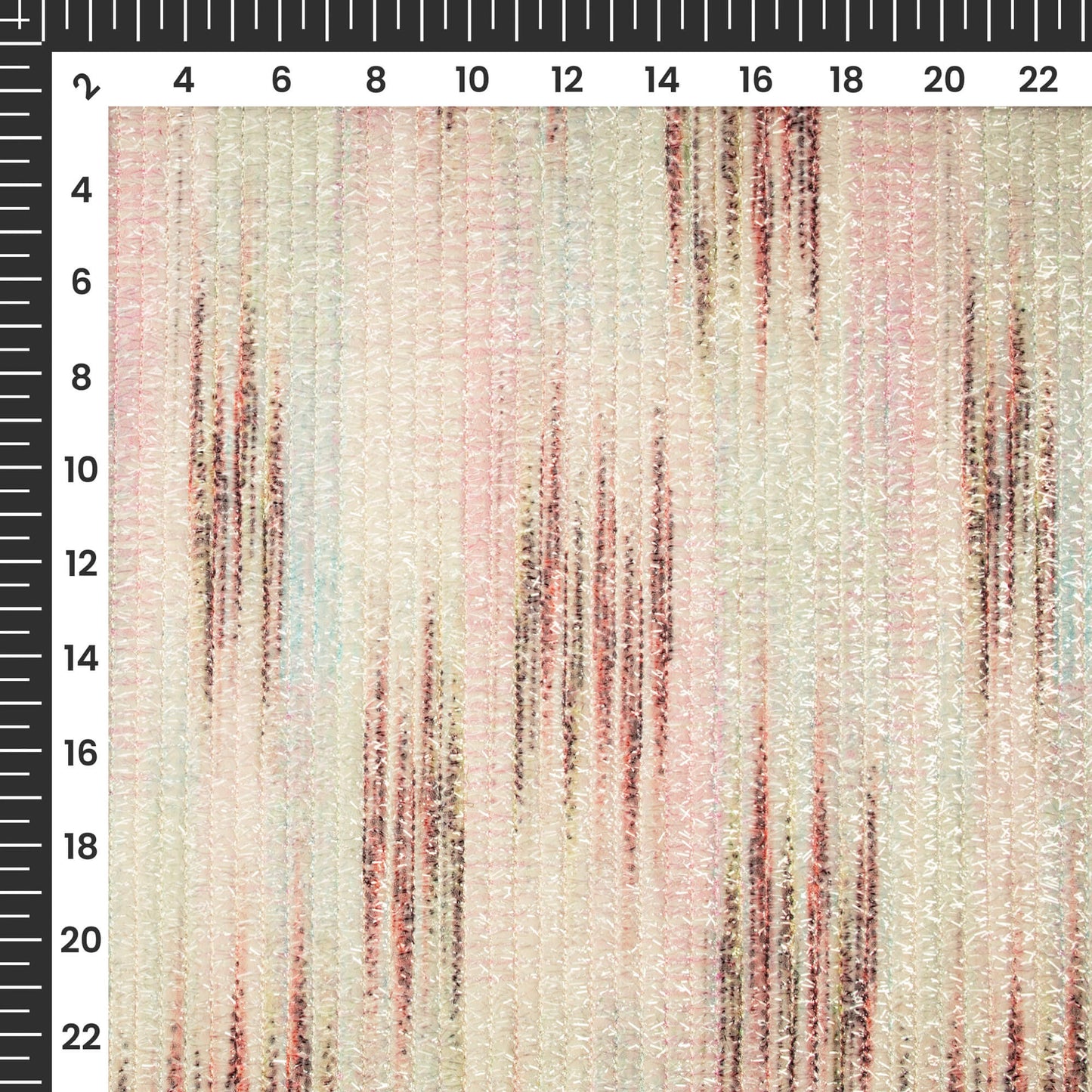 Light Pink Abstract Digital Print Stripes Shimmer Embroidery Georgette Fabric