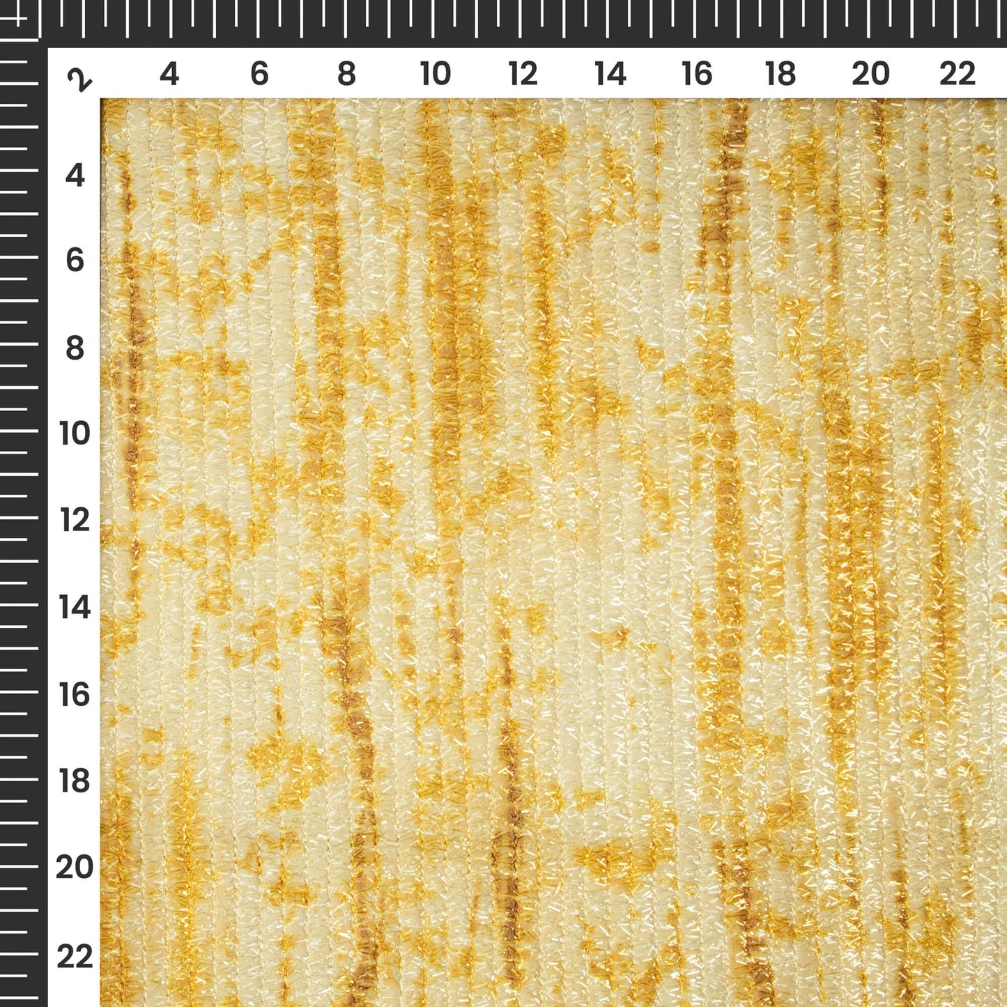 Light Yellow Abstract Digital Print Stripes Shimmer Embroidery Georgette Fabric