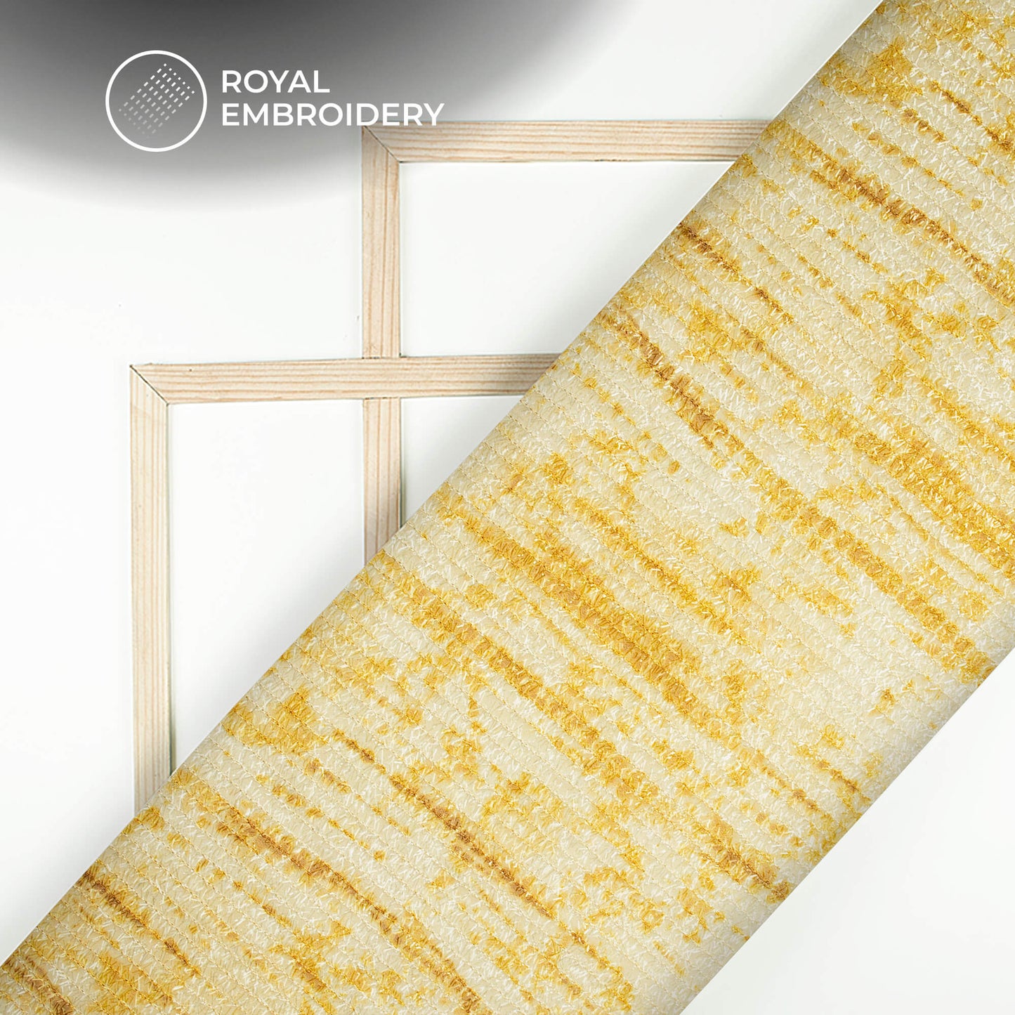 Light Yellow Abstract Digital Print Stripes Shimmer Embroidery Georgette Fabric