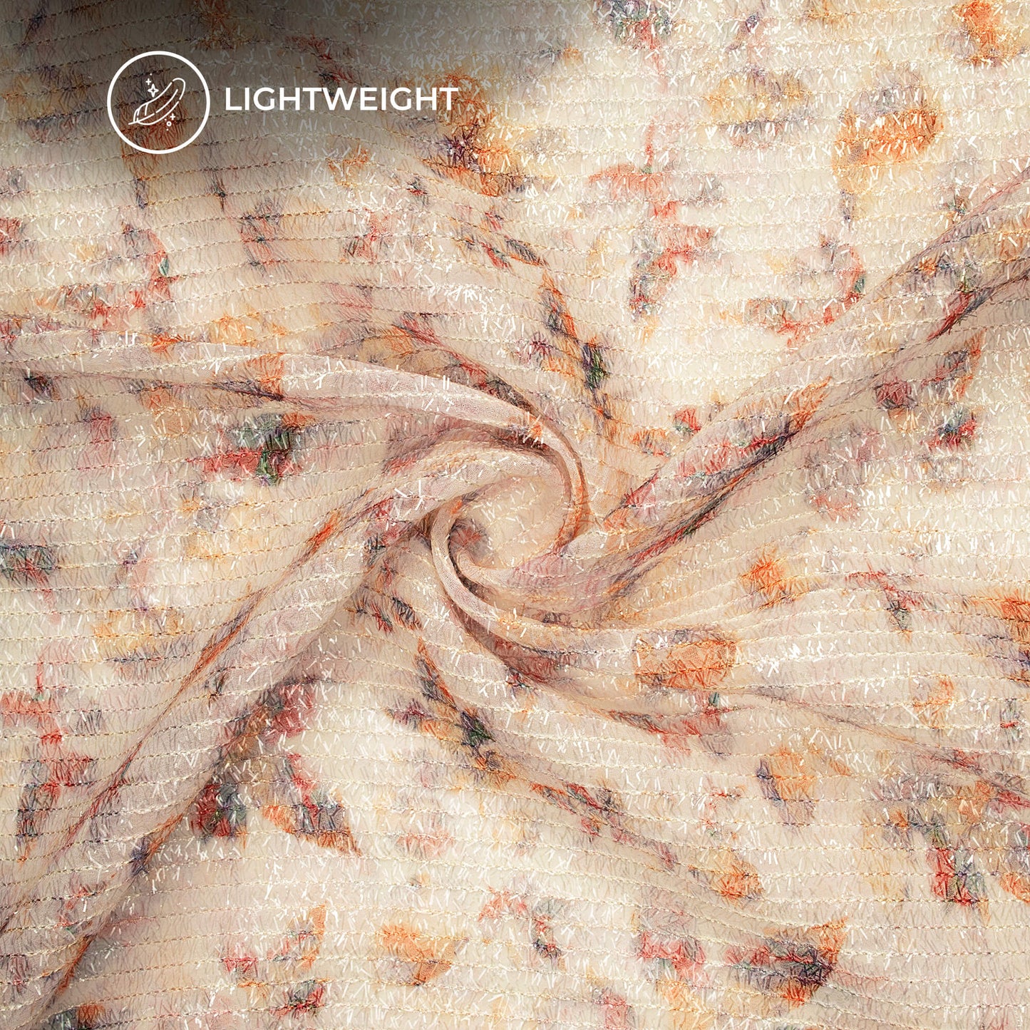Beautiful Leafage Digital Print Stripes Shimmer Embroidery Georgette Fabric