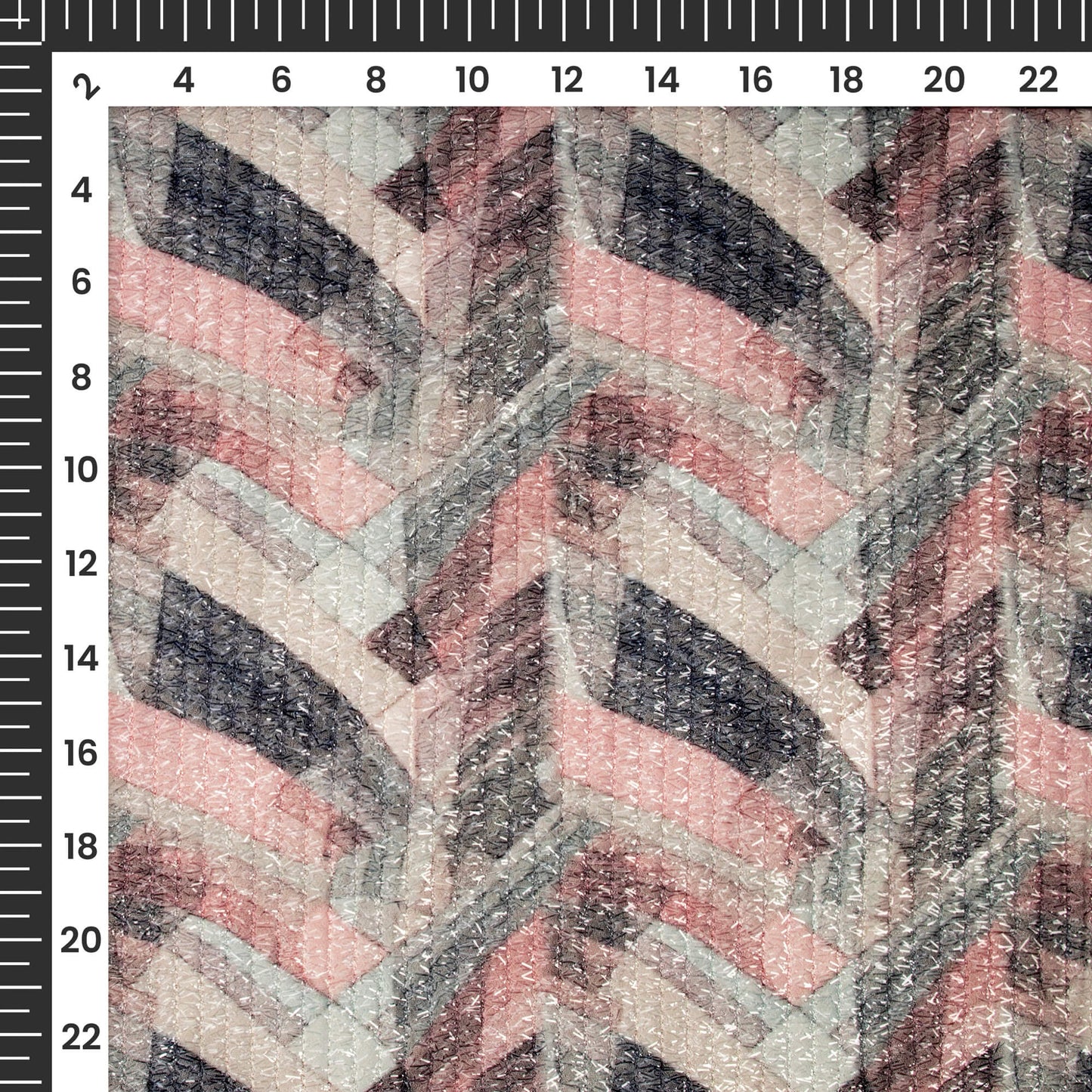 Fanciable Quirky Digital Print Stripes Shimmer Embroidery Georgette Fabric
