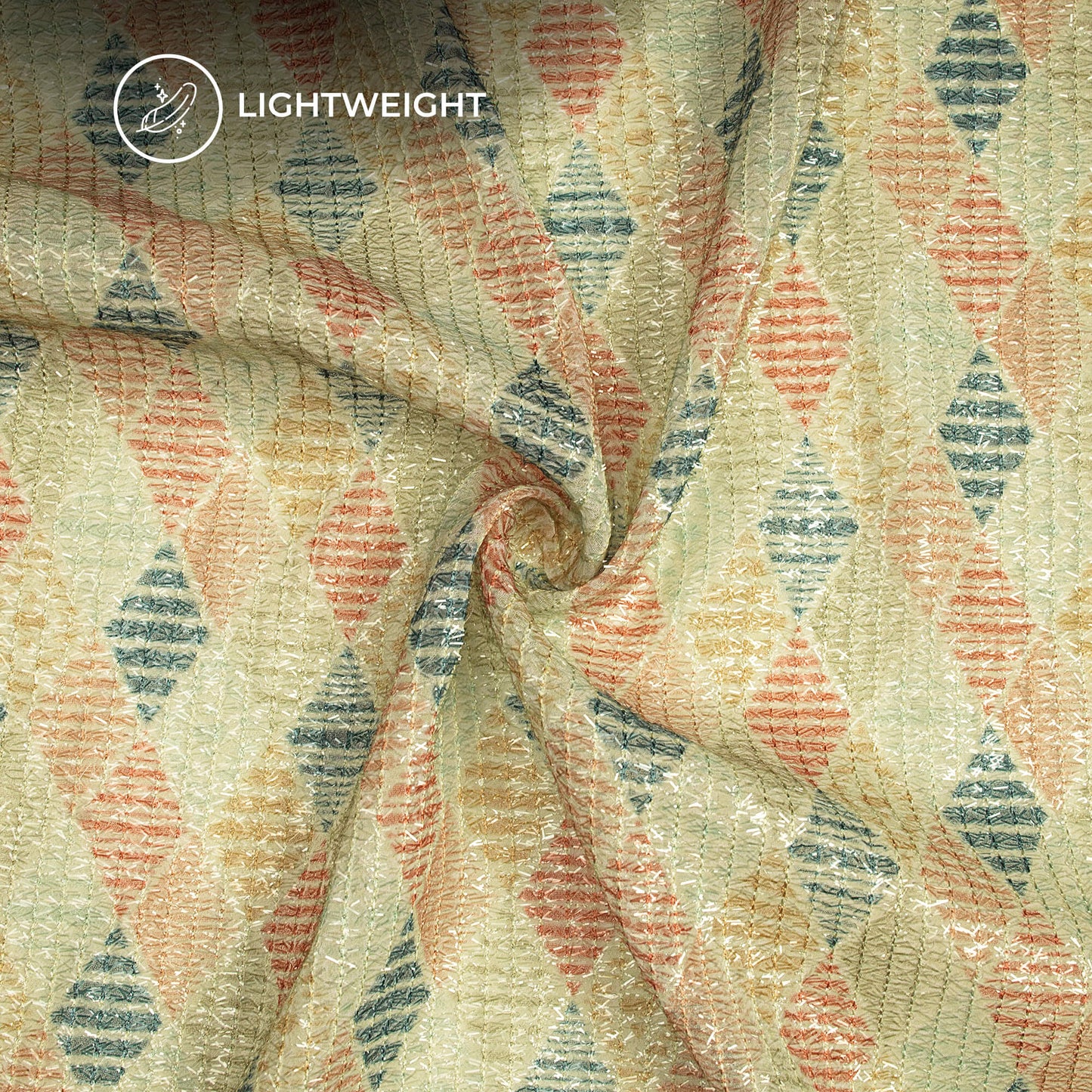 Trendy Geometric Checks Digital Print Stripes Shimmer Embroidery Georgette Fabric