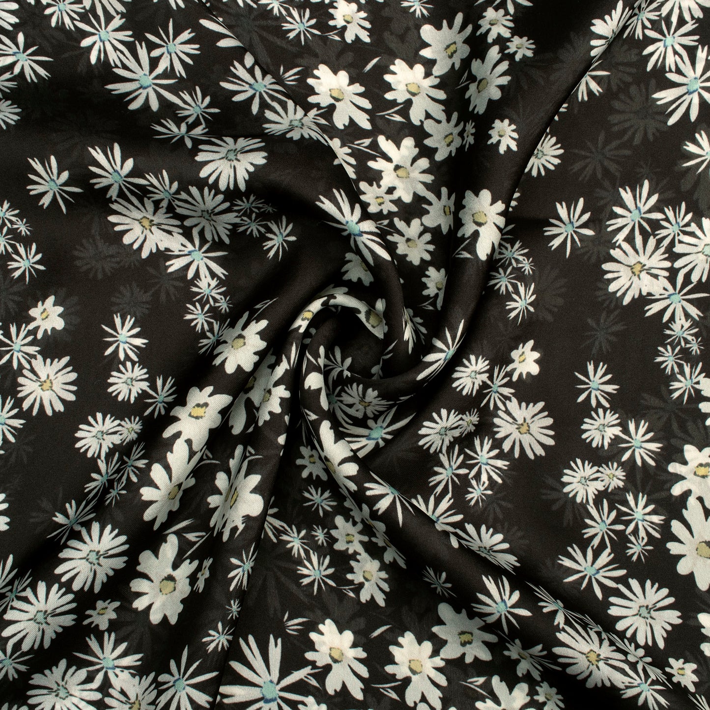 Black And White Floral Digital Print Georgette Satin Fabric