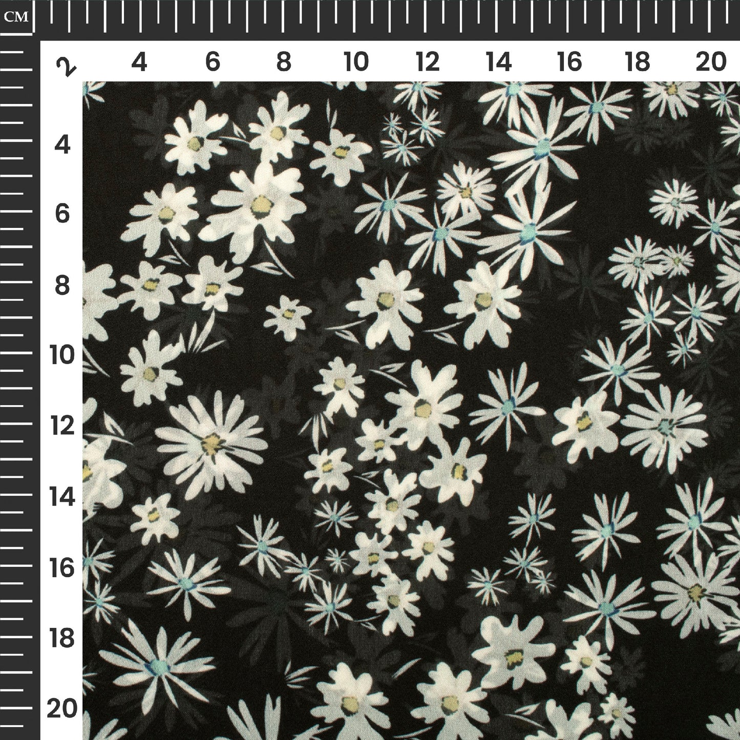 Black And White Floral Digital Print Georgette Satin Fabric