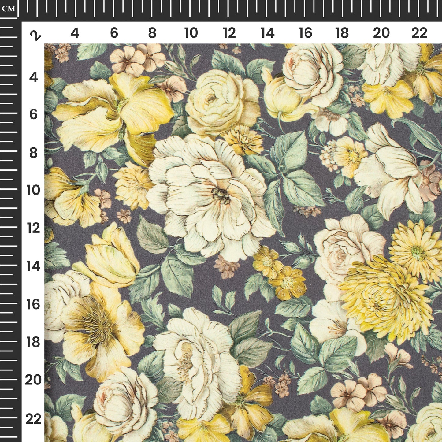 Anchor Grey And Beige Floral Digital Print BSY Crepe Fabric