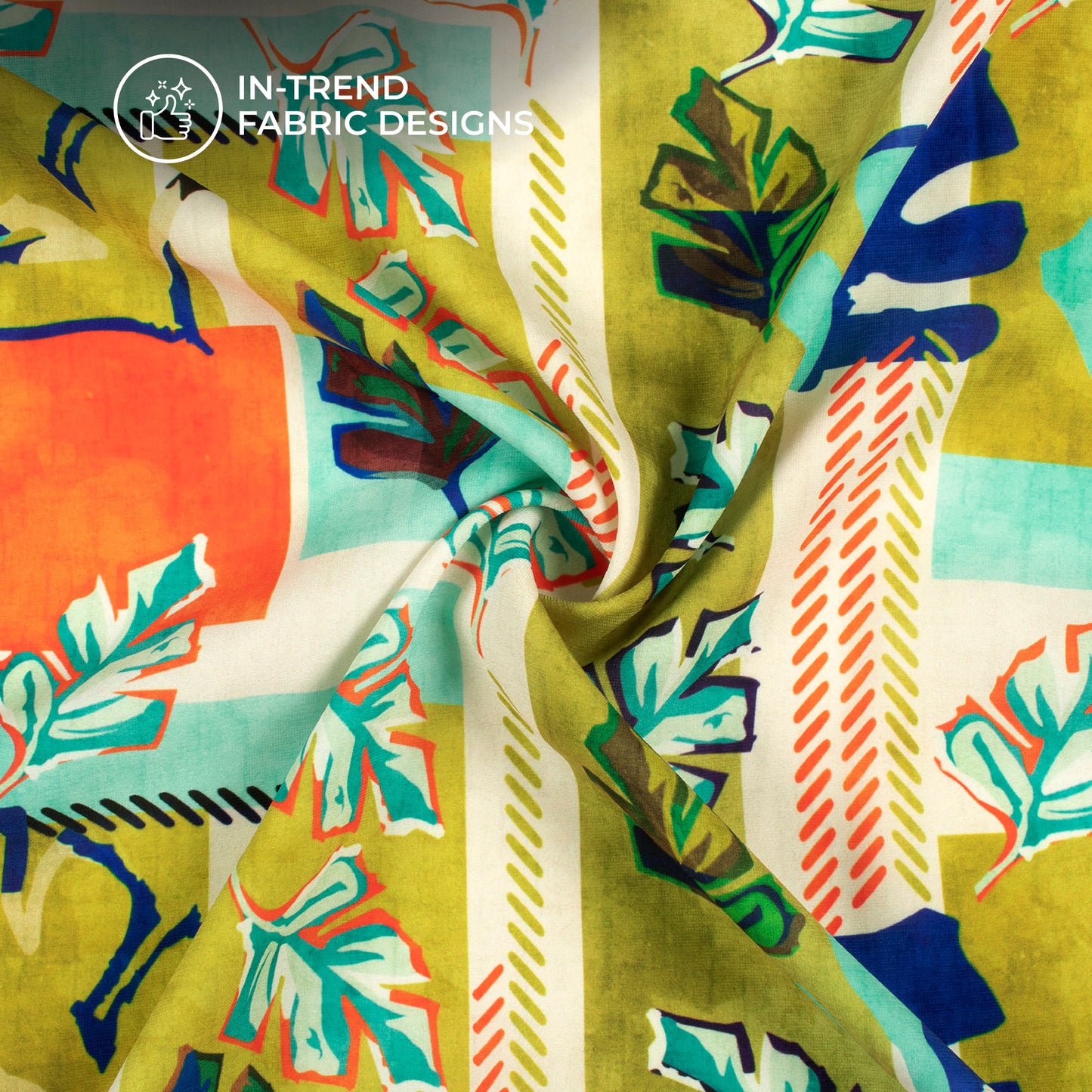 Exclusive Blue Leaf Digital Print BSY Crepe Fabric