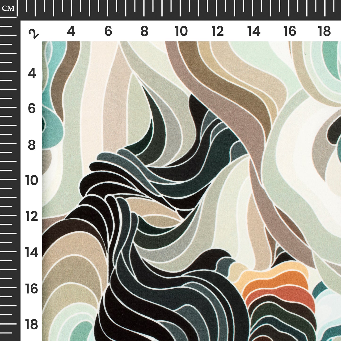 Tan Beige And Black Geometric Digital Print BSY Crepe Fabric