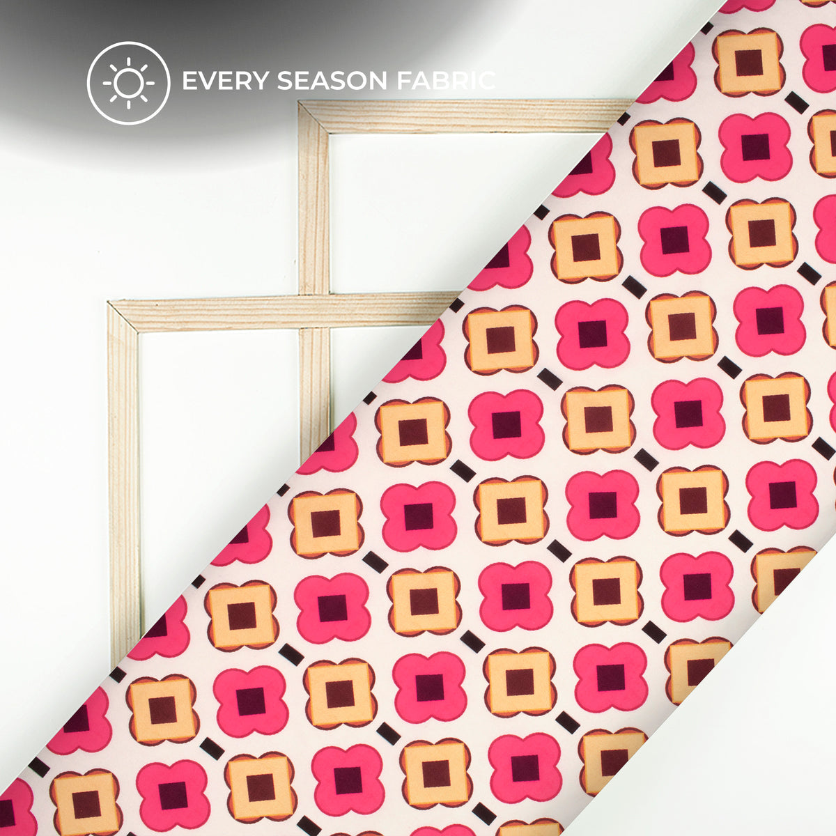 Pink Geometric Floral Digital Print BSY Crepe Fabric