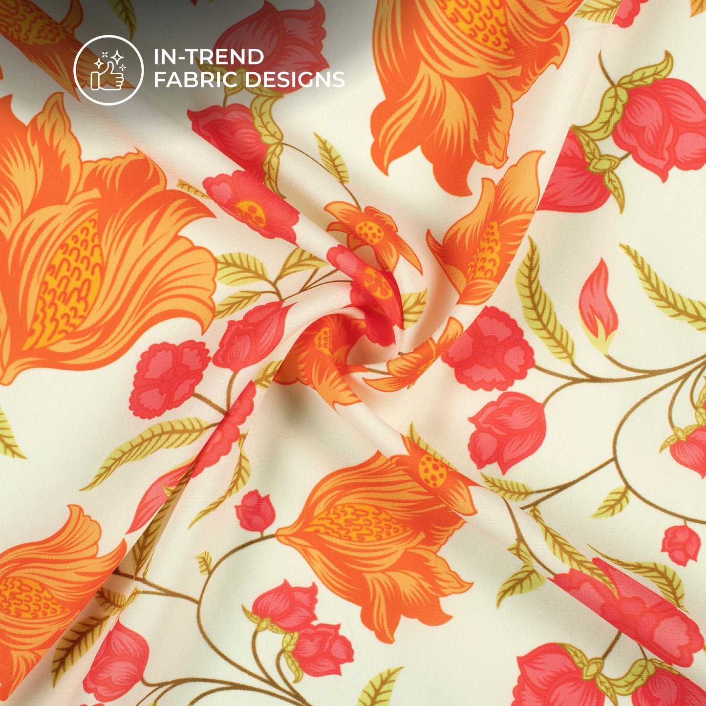 Beautiful Orange Floral Digital Print BSY Crepe Fabric
