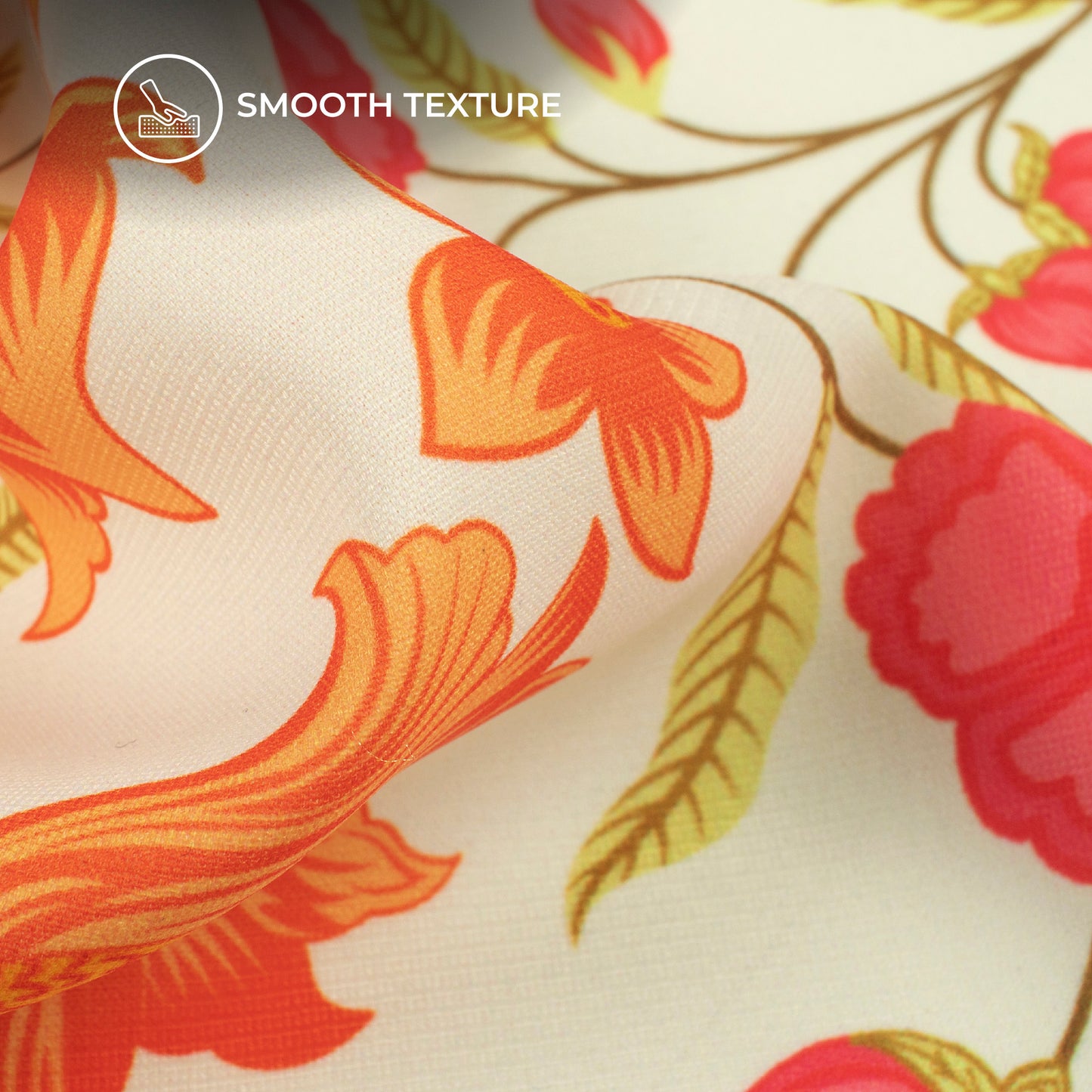 Beautiful Orange Floral Digital Print BSY Crepe Fabric