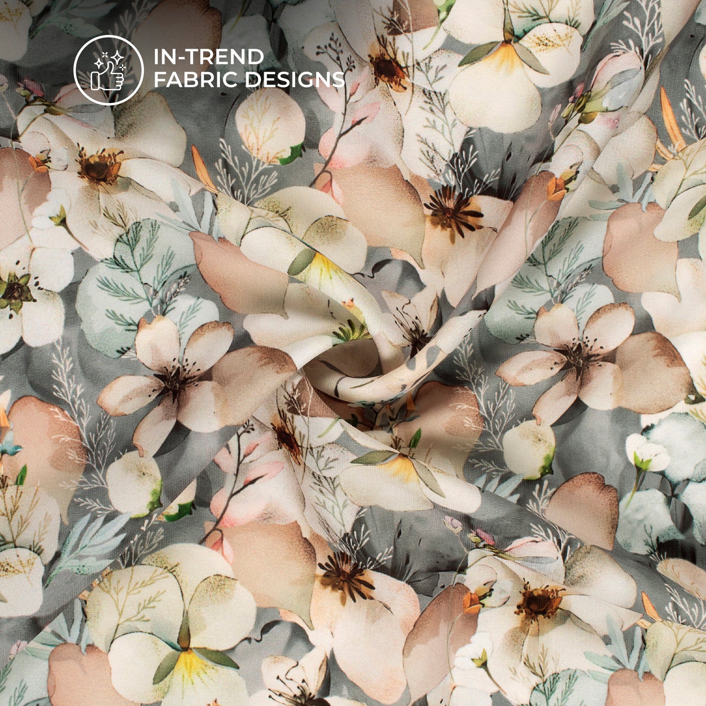 Georgeous Peach Floral Digital Print BSY Crepe Fabric