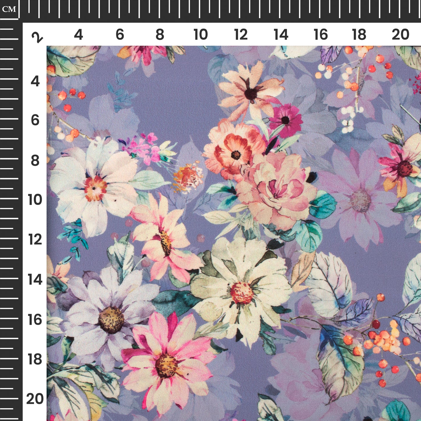 Heather Purple And White Floral Digital Print BSY Crepe Fabric