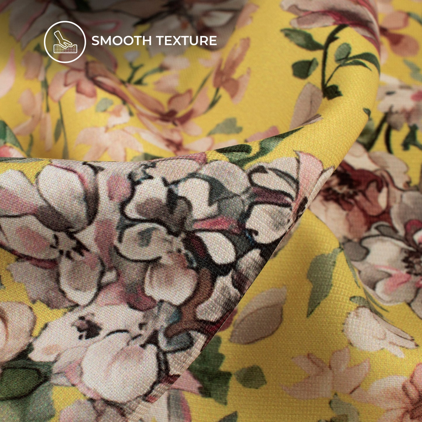 Hippi Pink And Yellow Floral Digital Print BSY Crepe Fabric