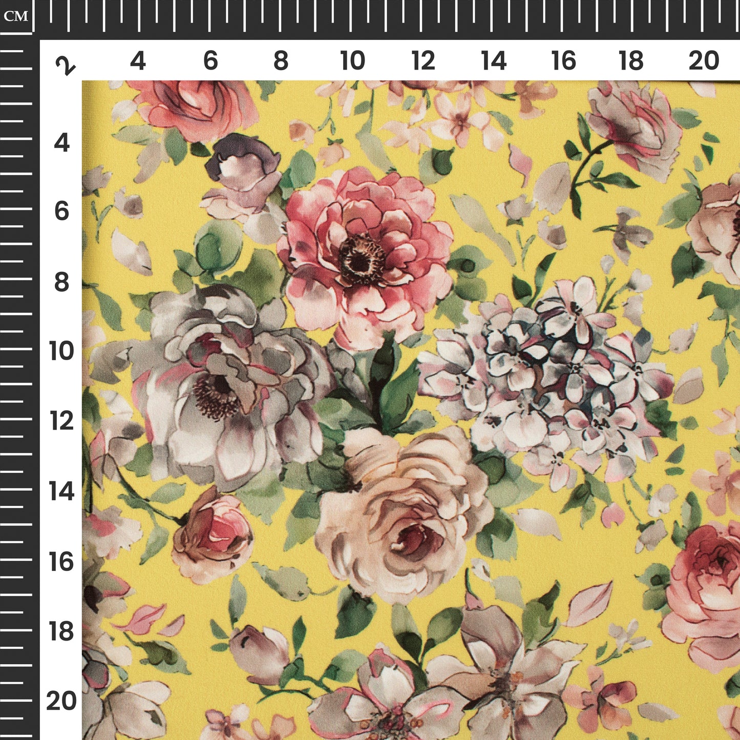 Hippi Pink And Yellow Floral Digital Print BSY Crepe Fabric