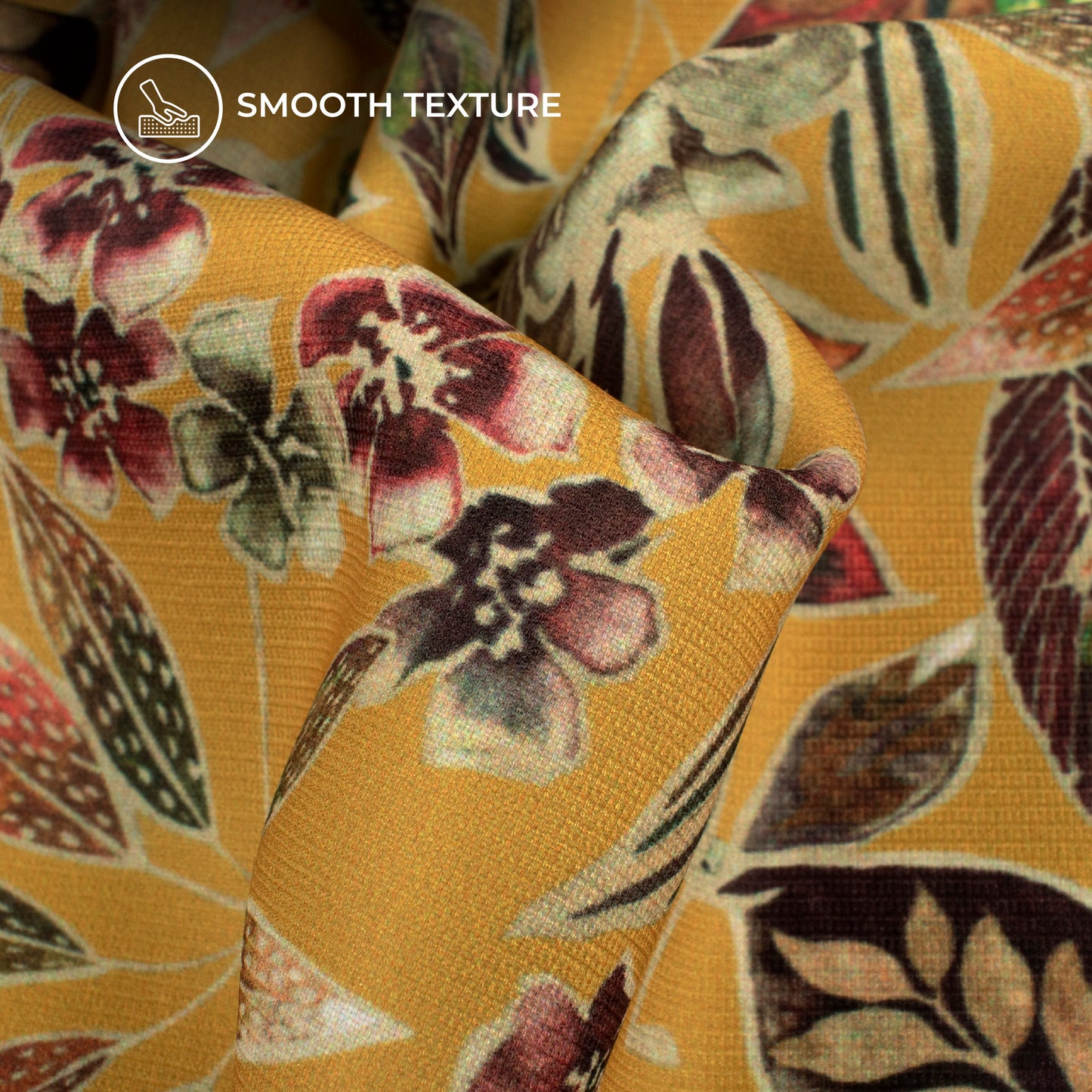 Mustard Yellow and Brown Floral Digital Print BSY Crepe Fabric