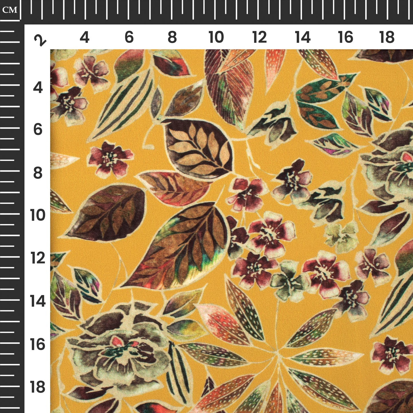 Mustard Yellow and Brown Floral Digital Print BSY Crepe Fabric