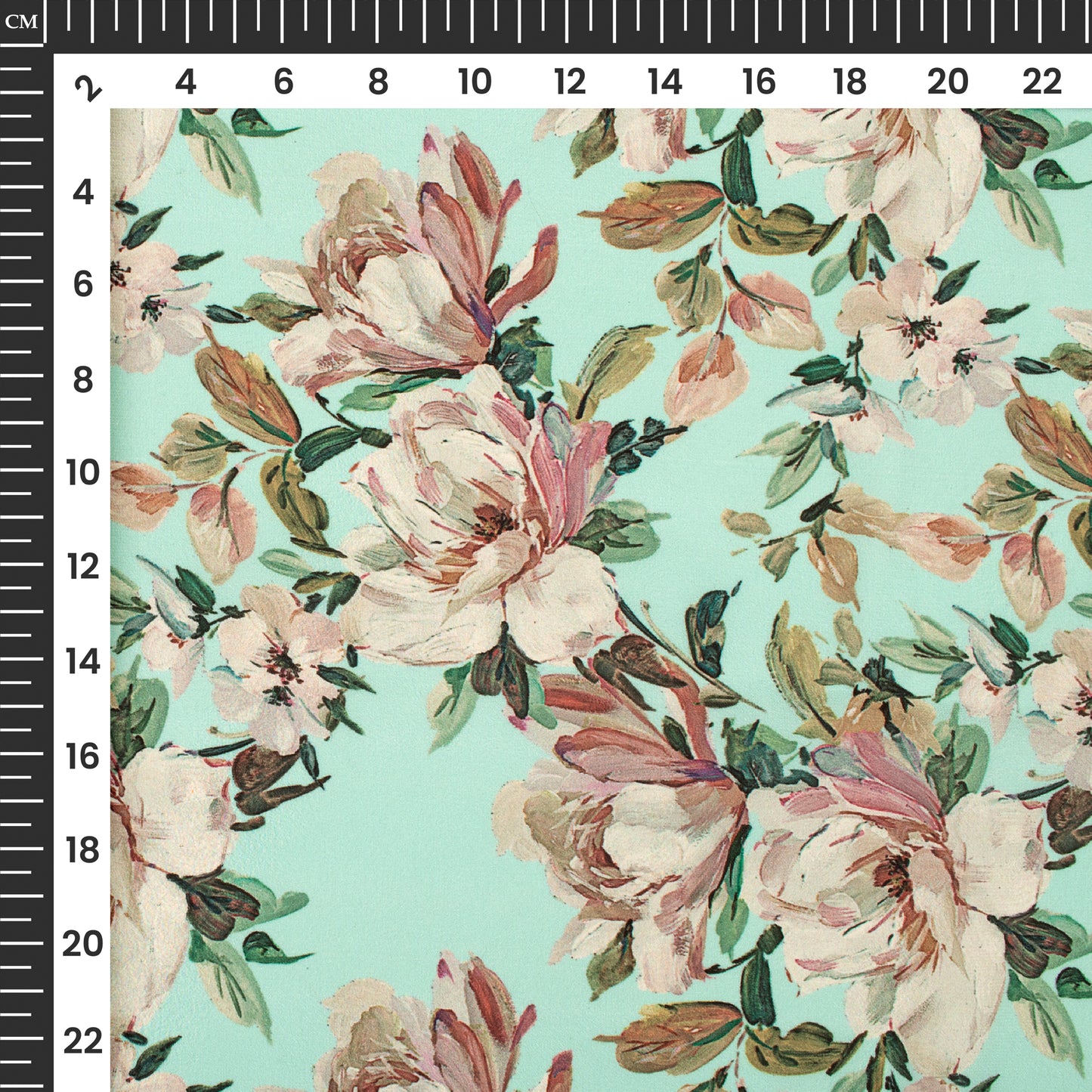 Mint Green And Pink Floral Digital Print BSY Crepe Fabric