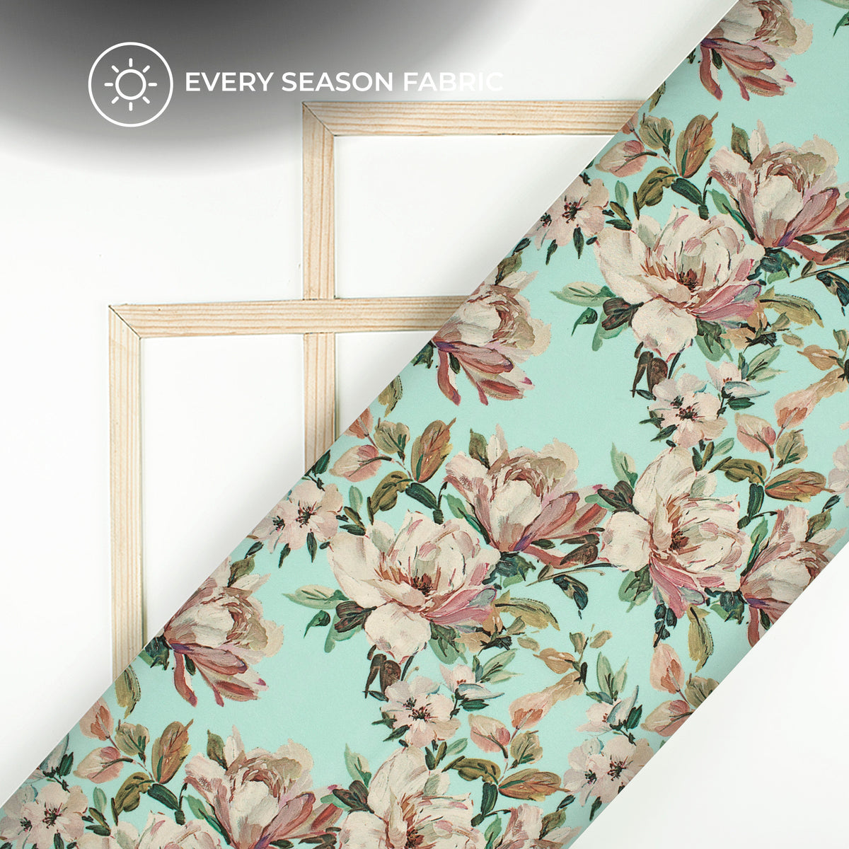 Mint Green And Pink Floral Digital Print BSY Crepe Fabric
