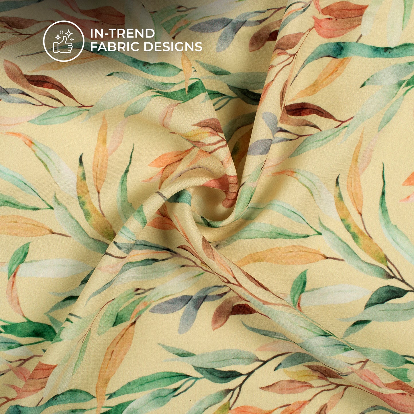 Pastel Yellow Leafage Digital Print BSY Crepe Fabric