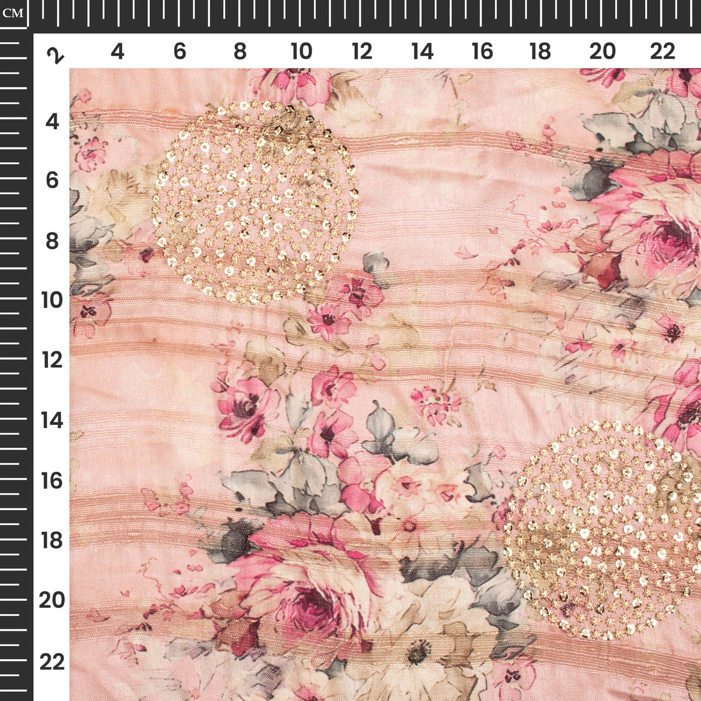 Lace Pink And Beige Floral Digital Print Butta Sequins Embroidery On Heritage Art Silk Fabric