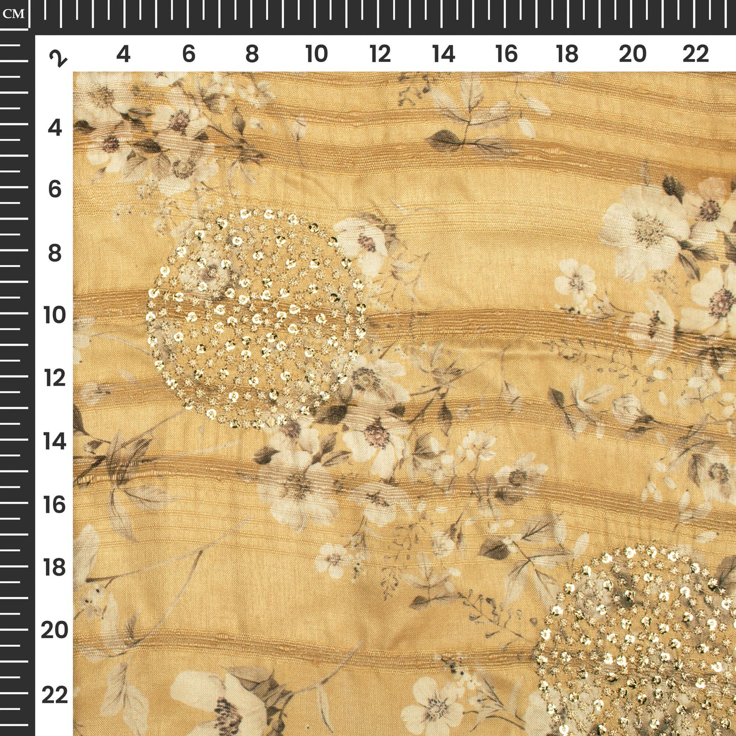 Attractive Off-White Floral Digital Print Butta Sequins Embroidery On Heritage Art Silk Fabric