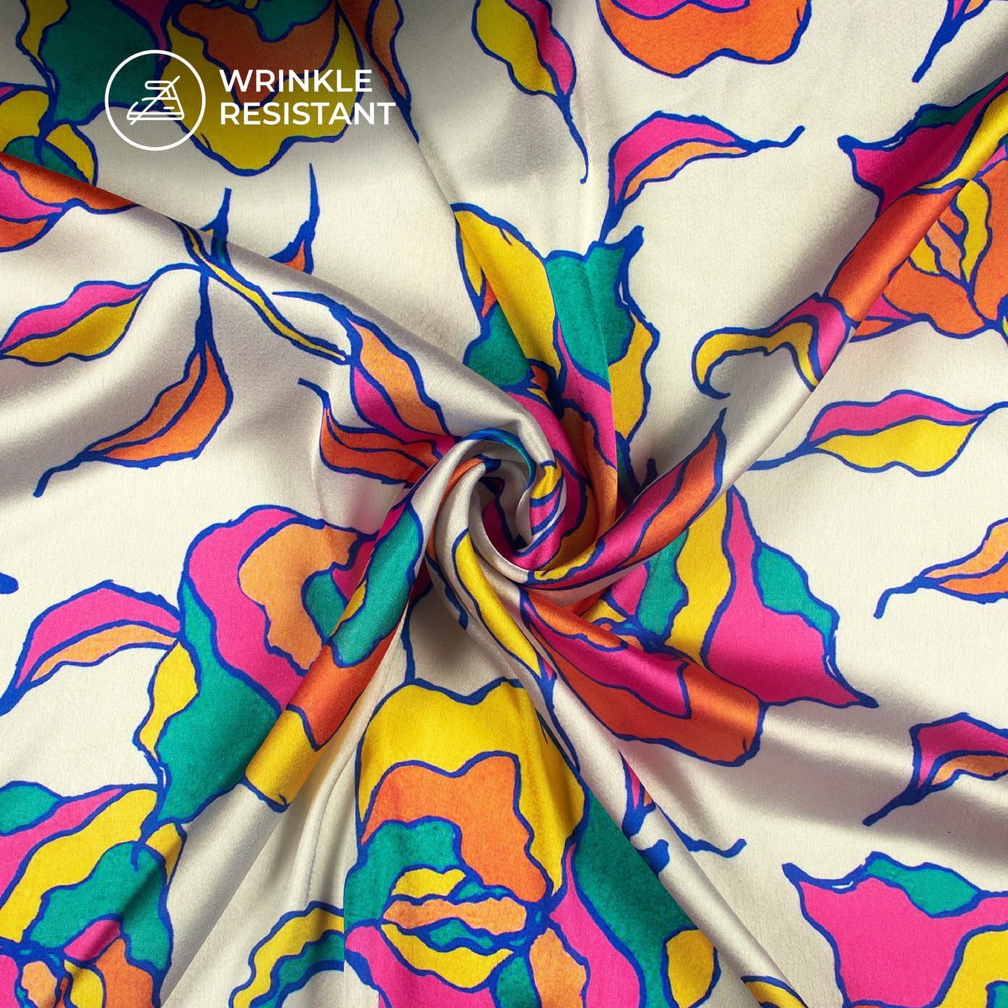 Multi-Color Geometric Floral Digital Print Japan Satin Fabric