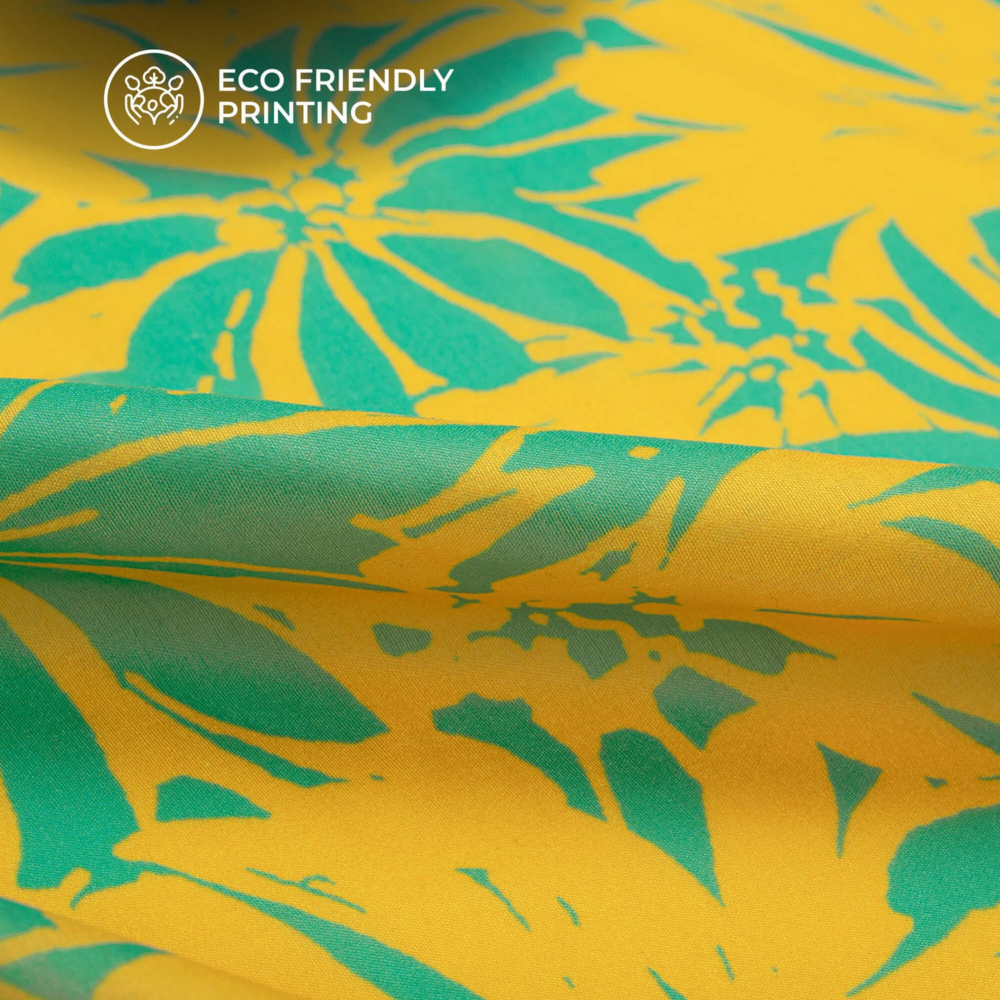 Teal Green And Yellow Floral Digital Print Muslin Fabric