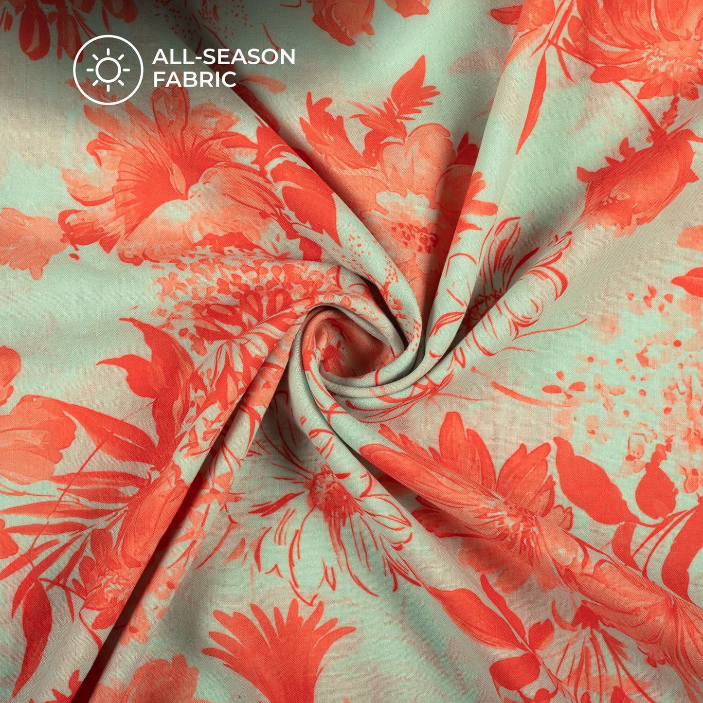 Pretty Peach Floral Digital Print Poly Cambric Fabric