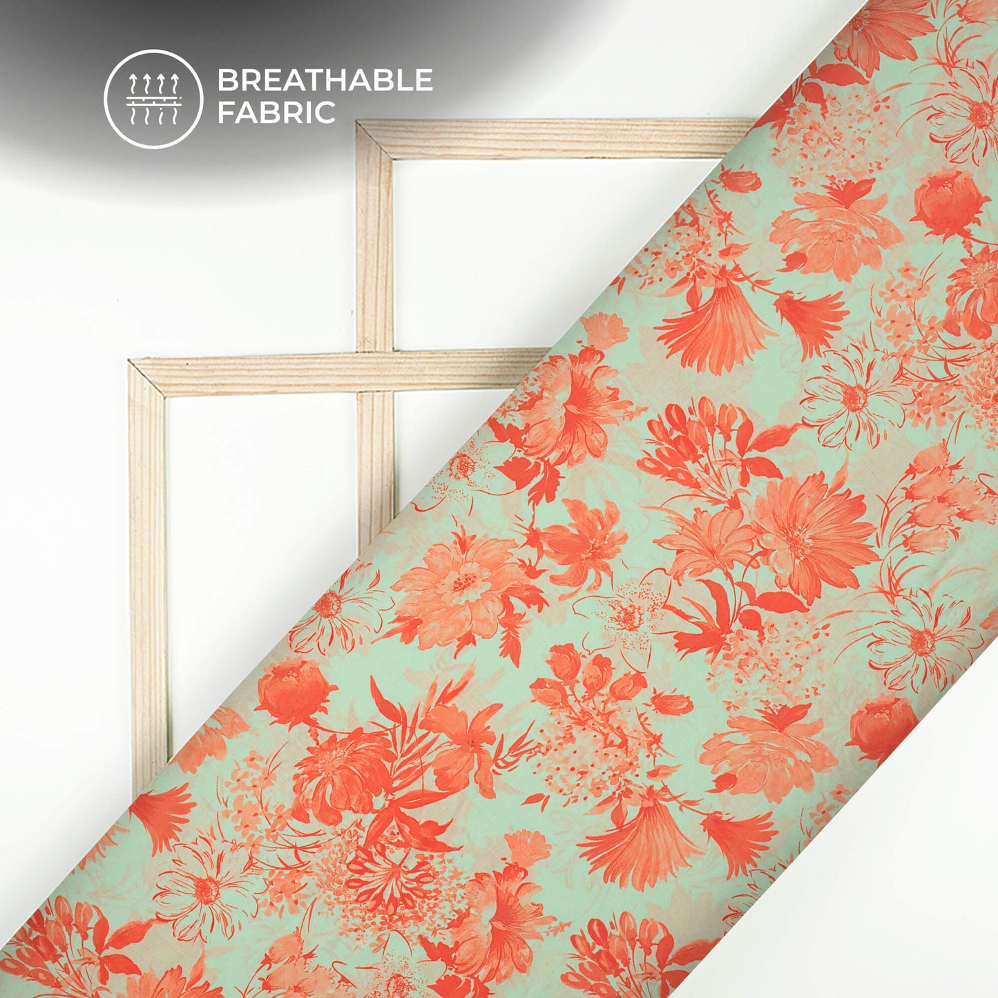 Pretty Peach Floral Digital Print Poly Cambric Fabric