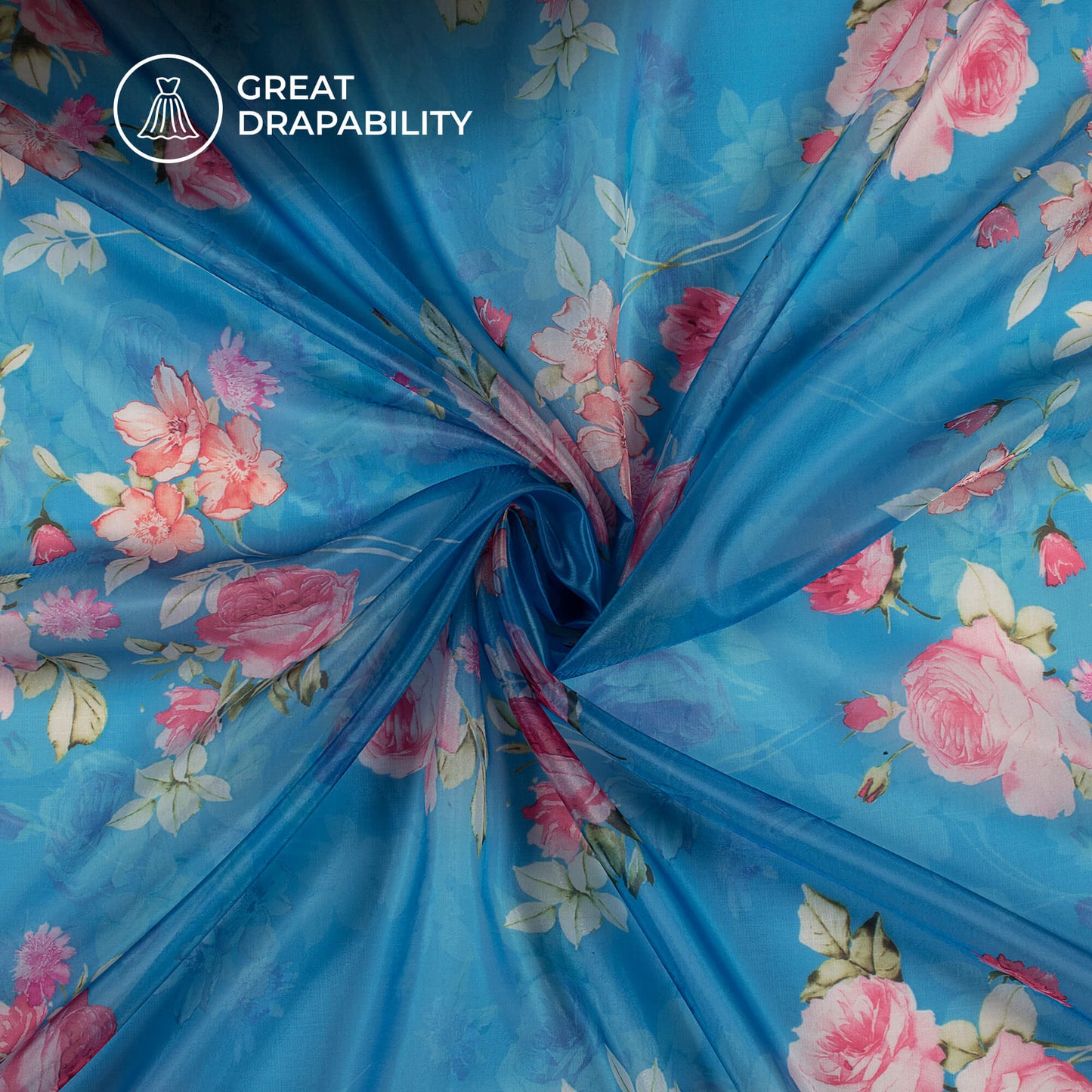 Gorgeous Floral Digital Print Organza Satin Fabric