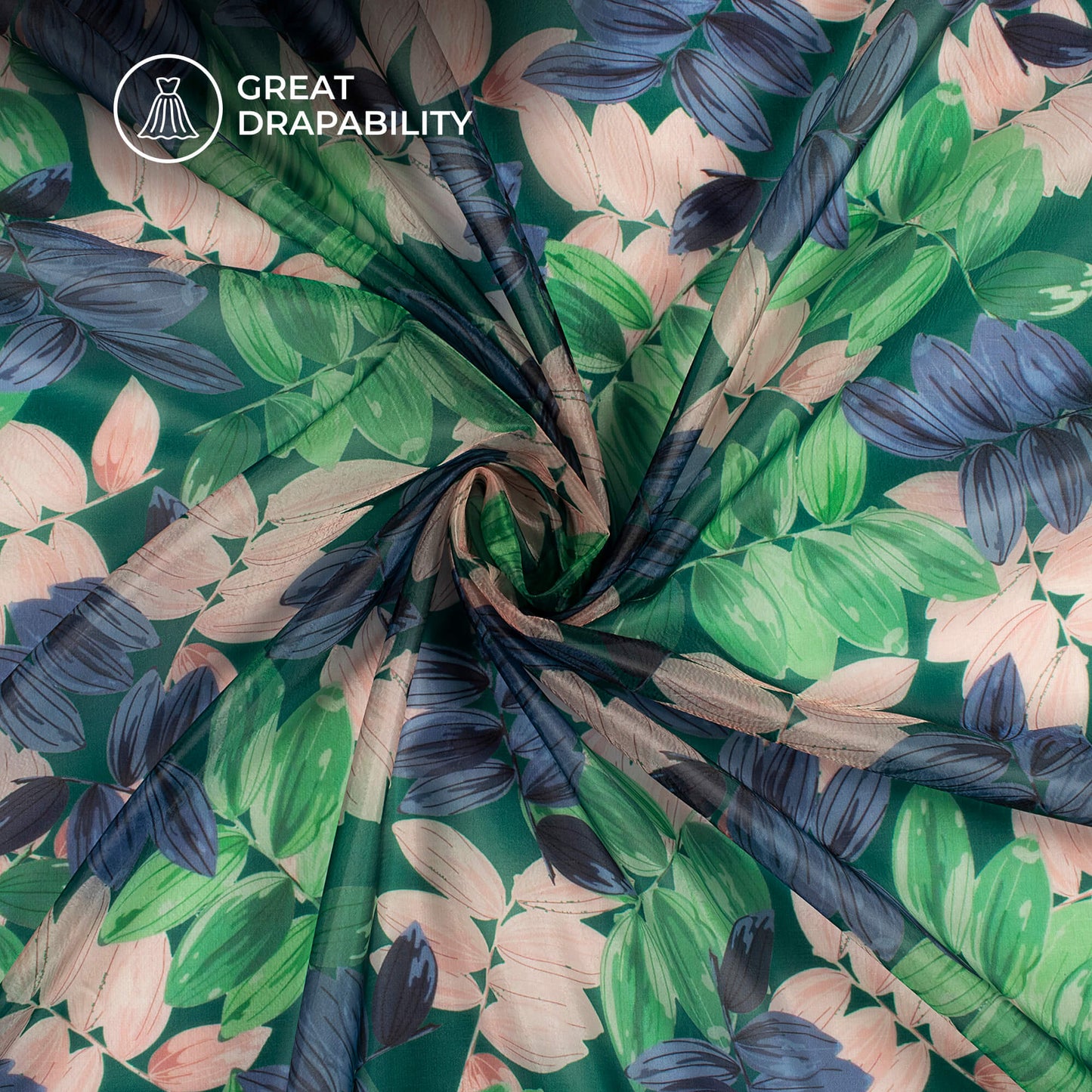 Seemly Leafage Digital Print Premium Liquid Organza Fabric