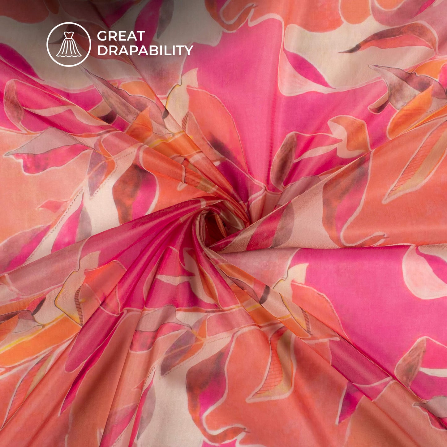 Beautiful Pink Leafage Digital Print Organza Satin Fabric