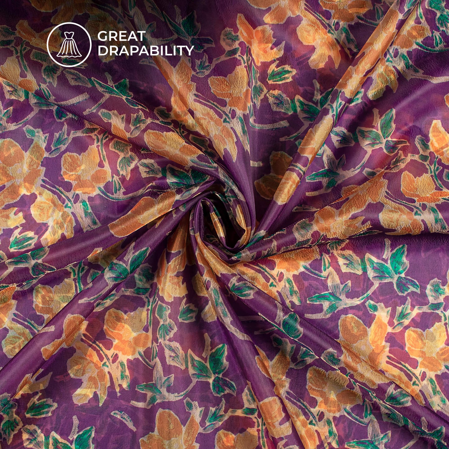 Classic Floral Digital Print Organza Satin Fabric