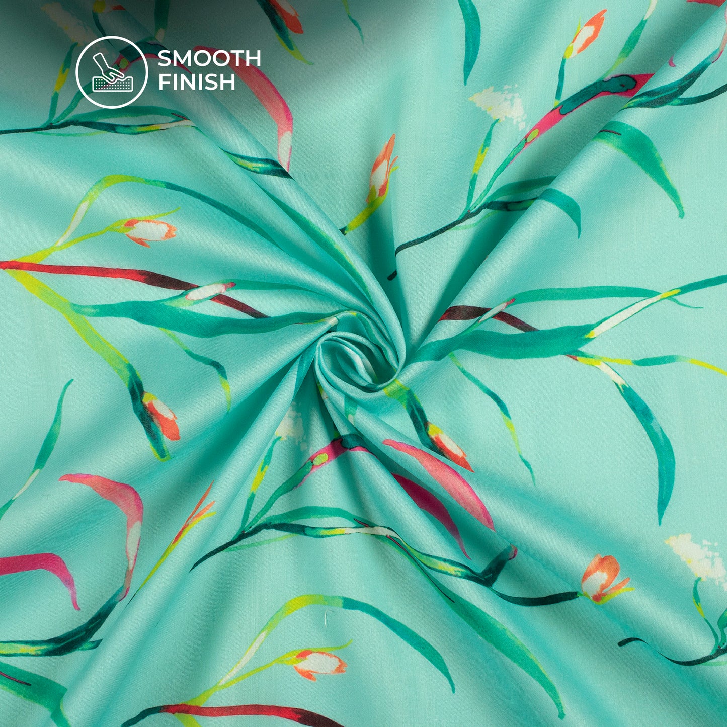 Sea Green Leaf Digital Print Poly Glazed Cotton Fabric