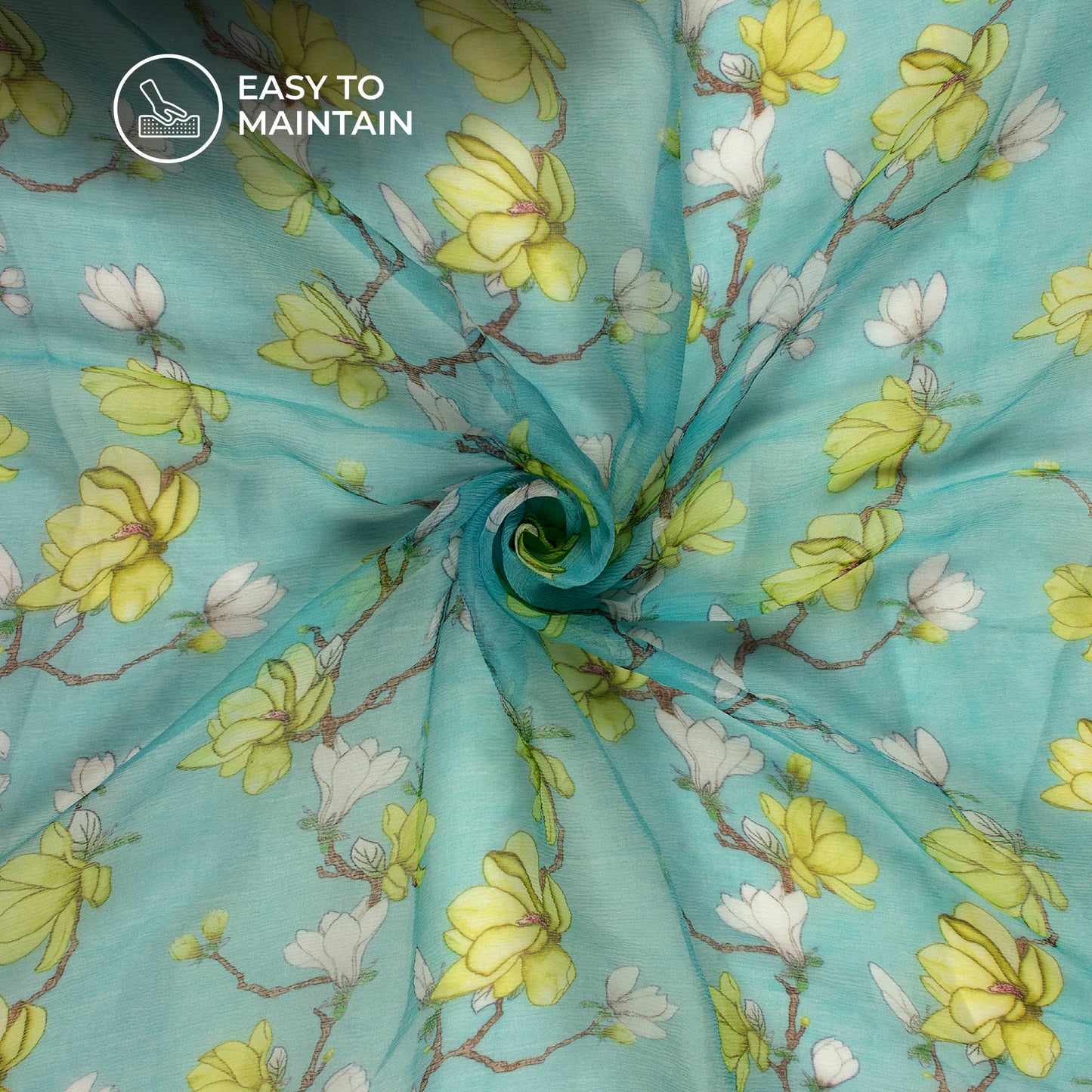 Pretty Green Floral Digital Print Bemberg Chiffon Fabric