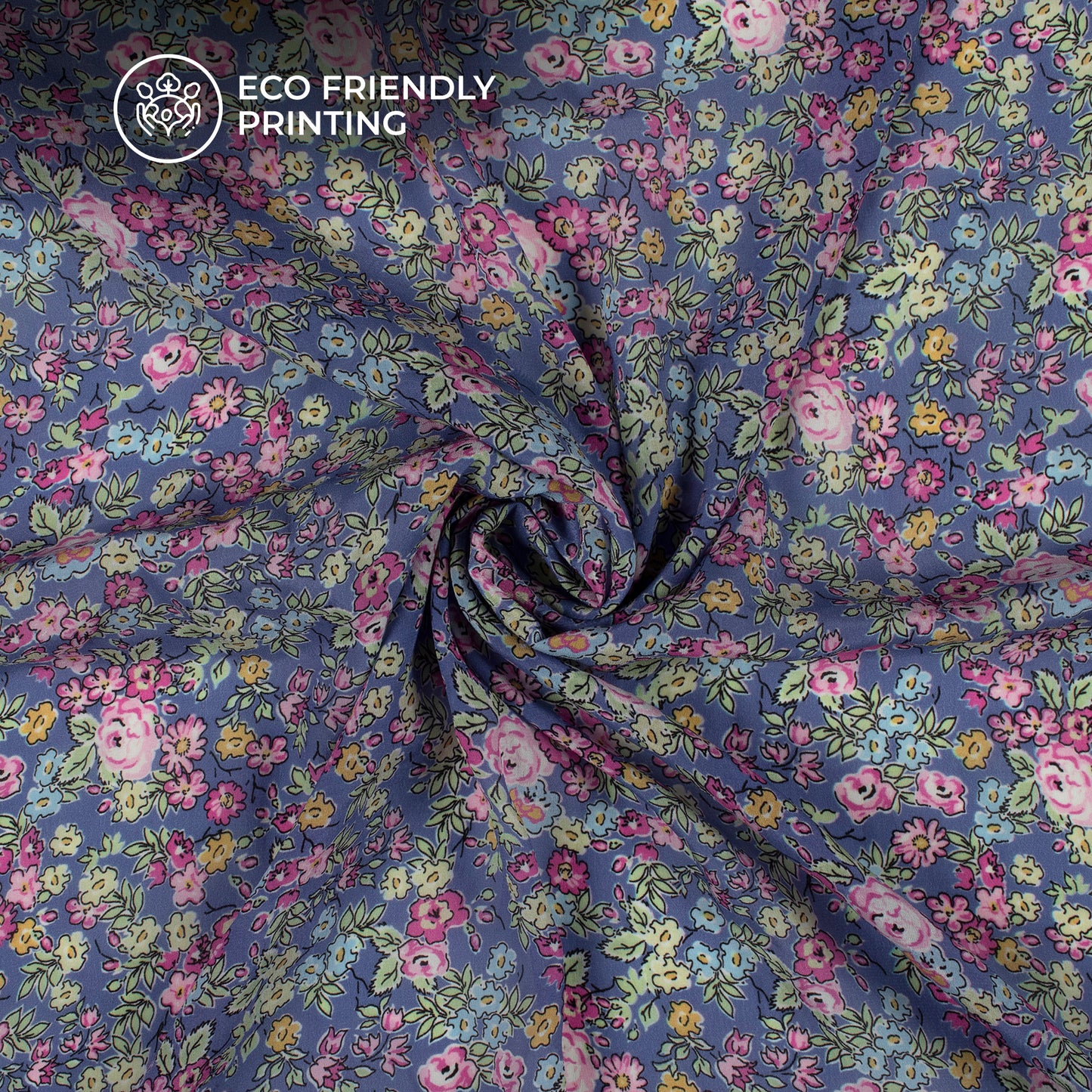 Taffy Pink And Blue Floral Digital Print Viscose Natural Crepe Fabric