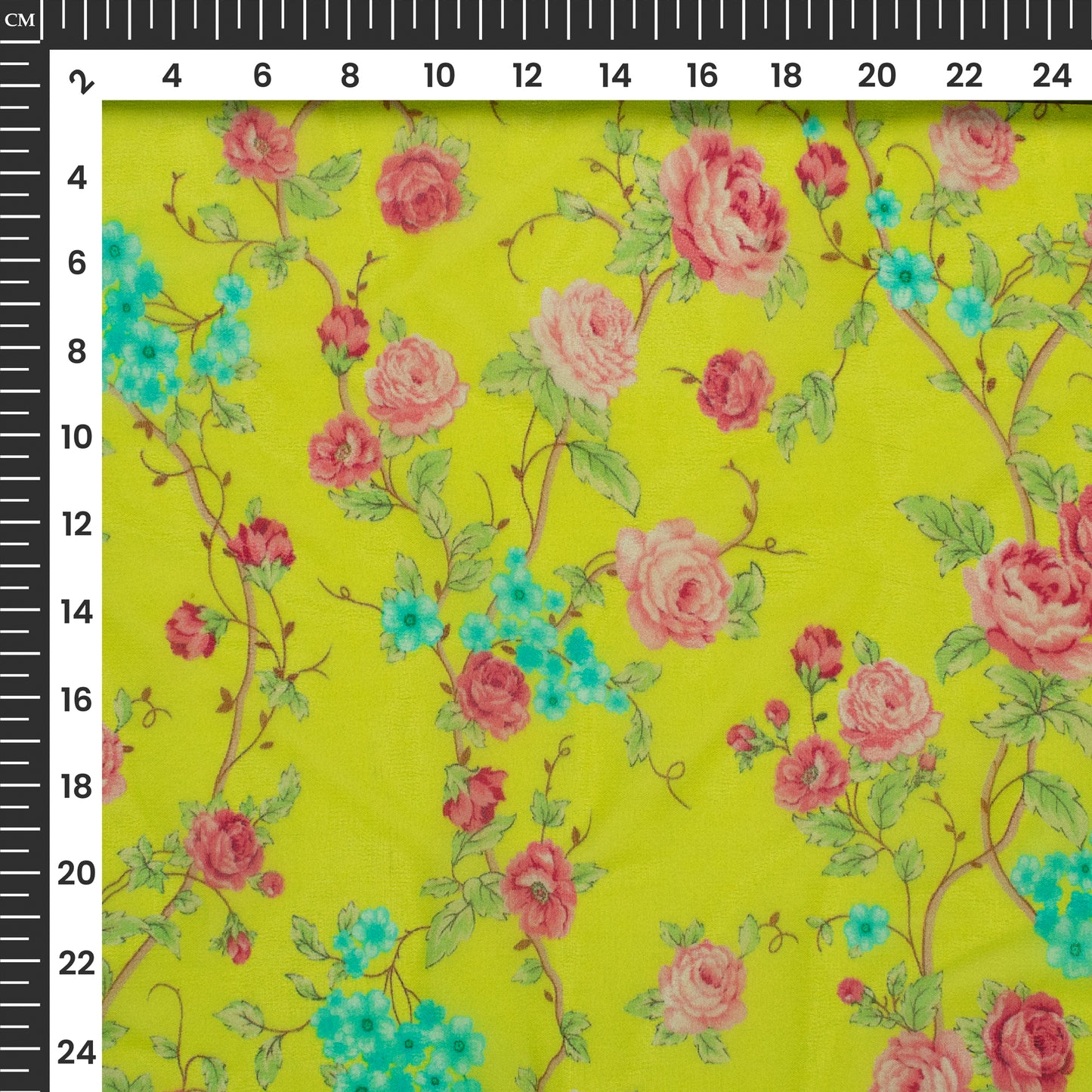 Pear Green And Peach Floral Digital Print Pure Georgette Fabric