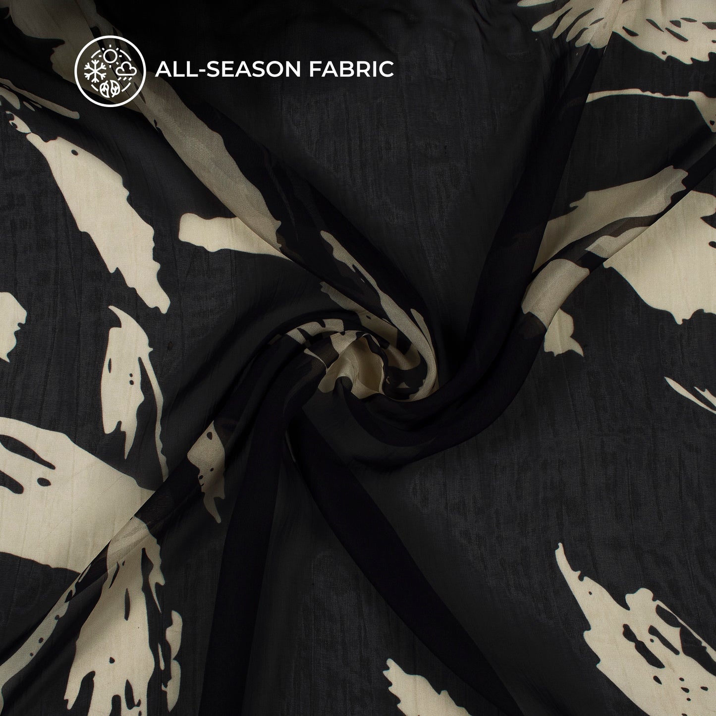 Black Leafage Digital Print Pure Organza Fabric