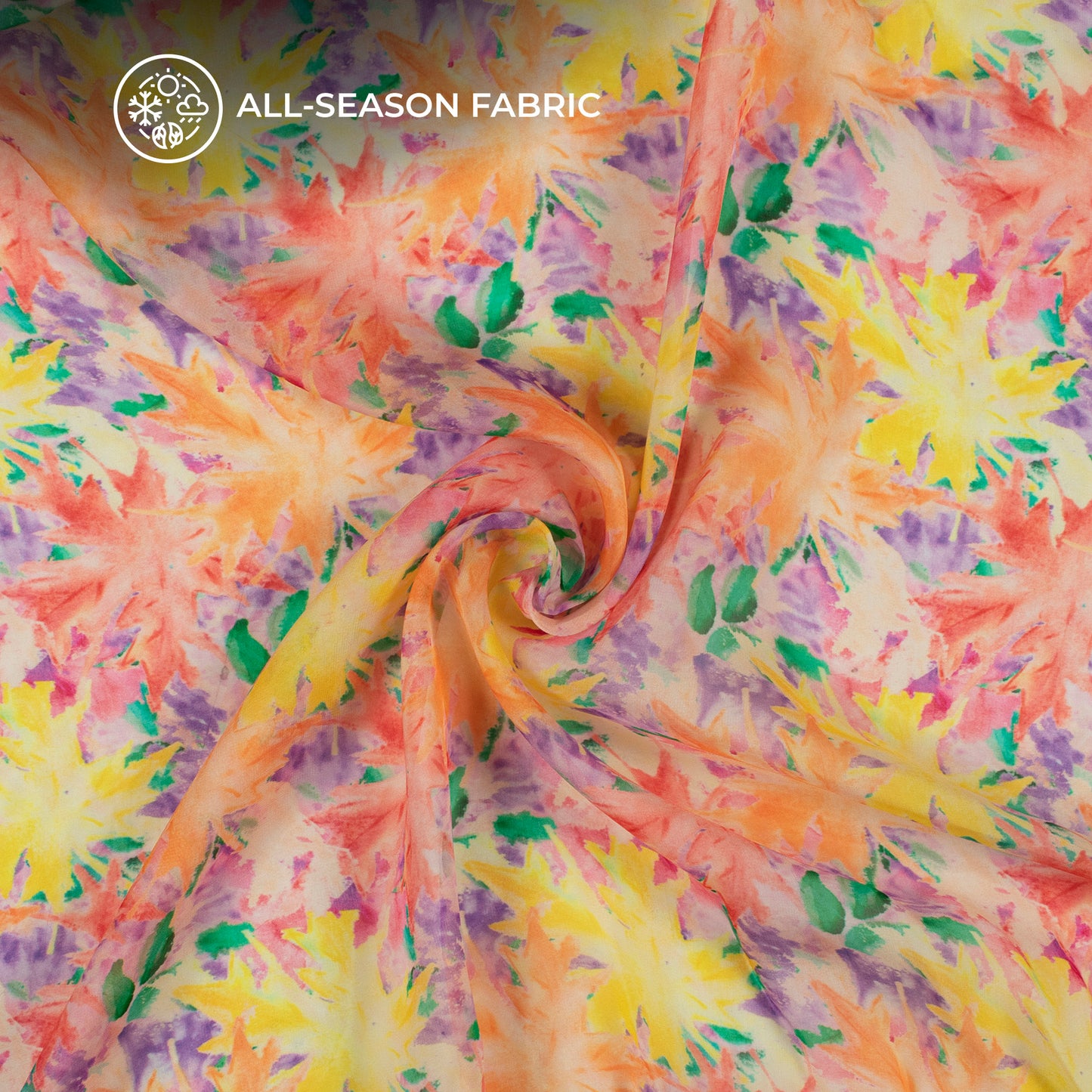 Multi-Color Leafage Digital Print Pure Organza Fabric