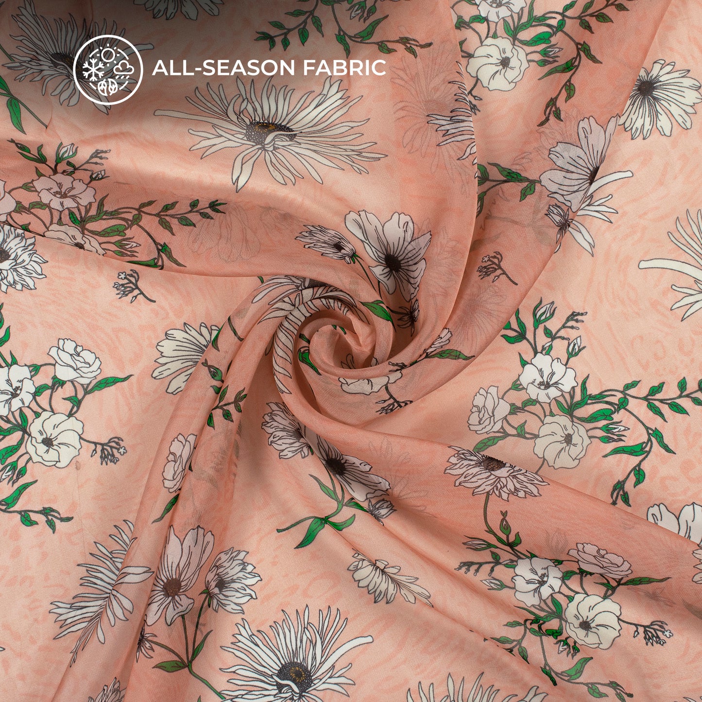 Classy White Floral Digital Print Pure Organza Fabric