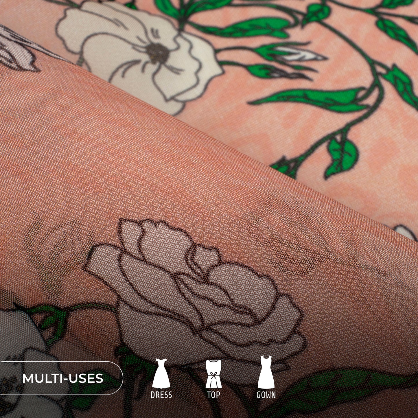 Classy White Floral Digital Print Pure Organza Fabric