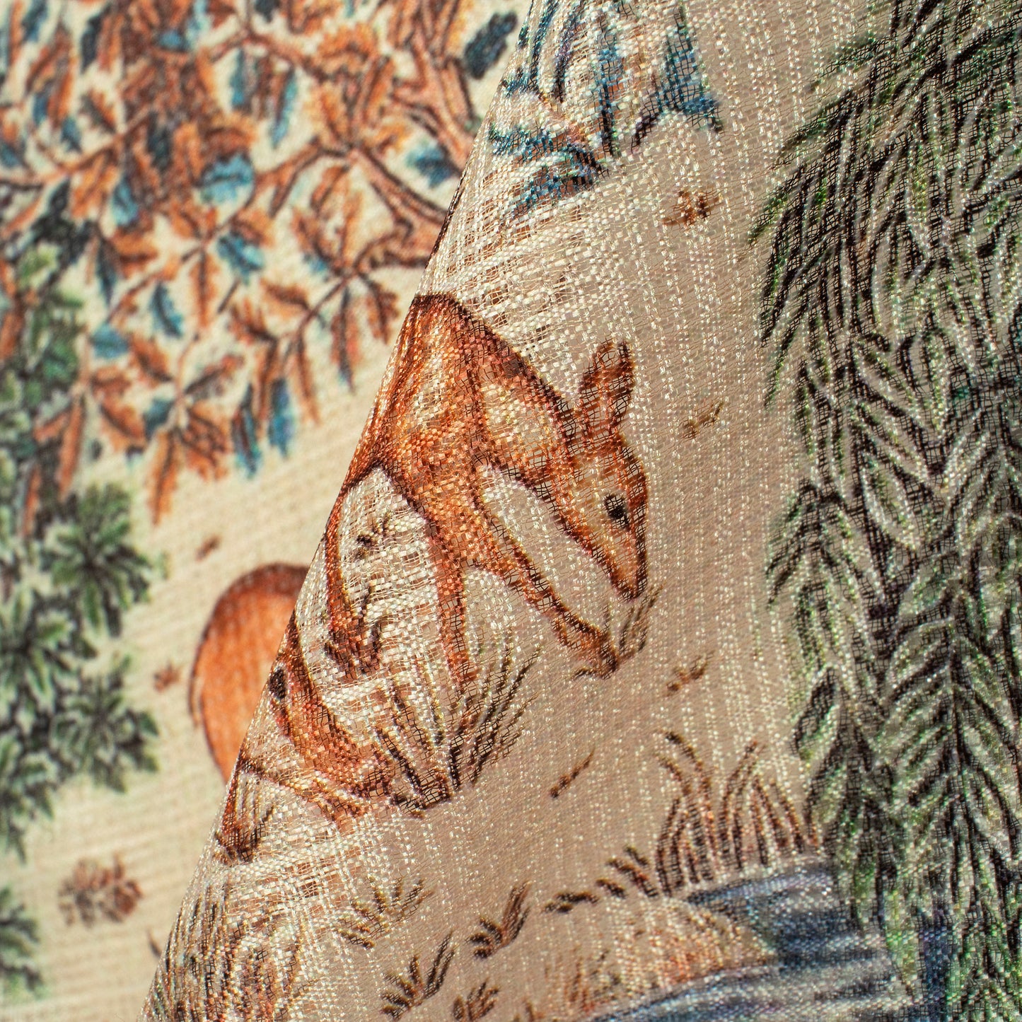 Green And Cream Madhuvanii Printed Kota Doria Fabric