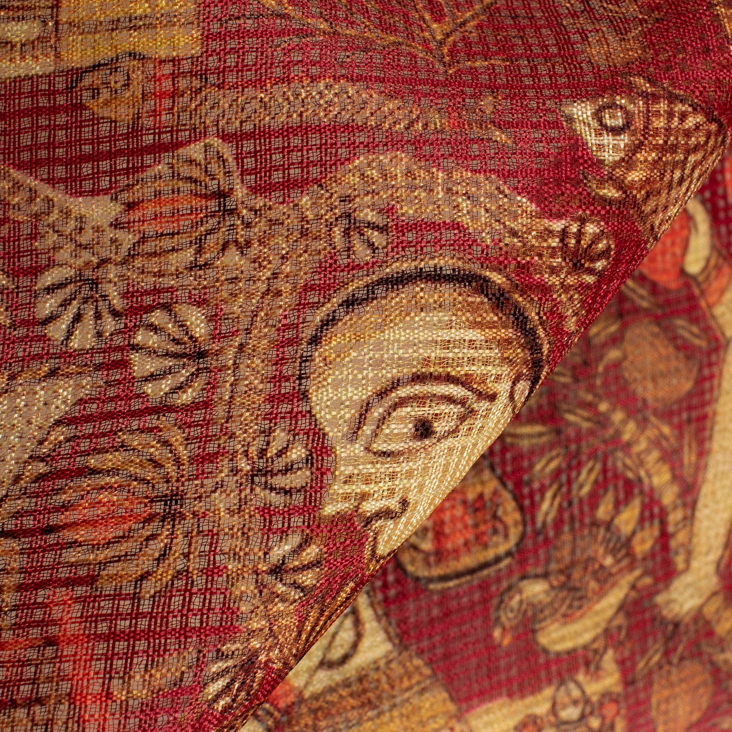 Maroon Madhuvanii Printed Kota Doria Fabric