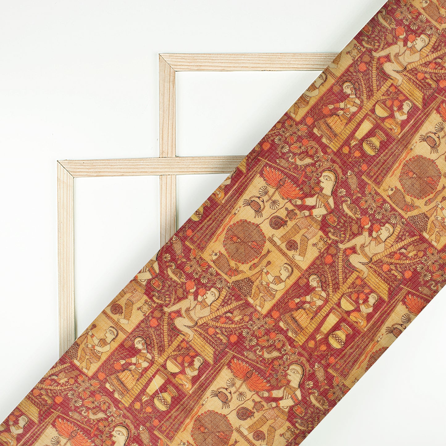 Maroon Madhuvanii Printed Kota Doria Fabric