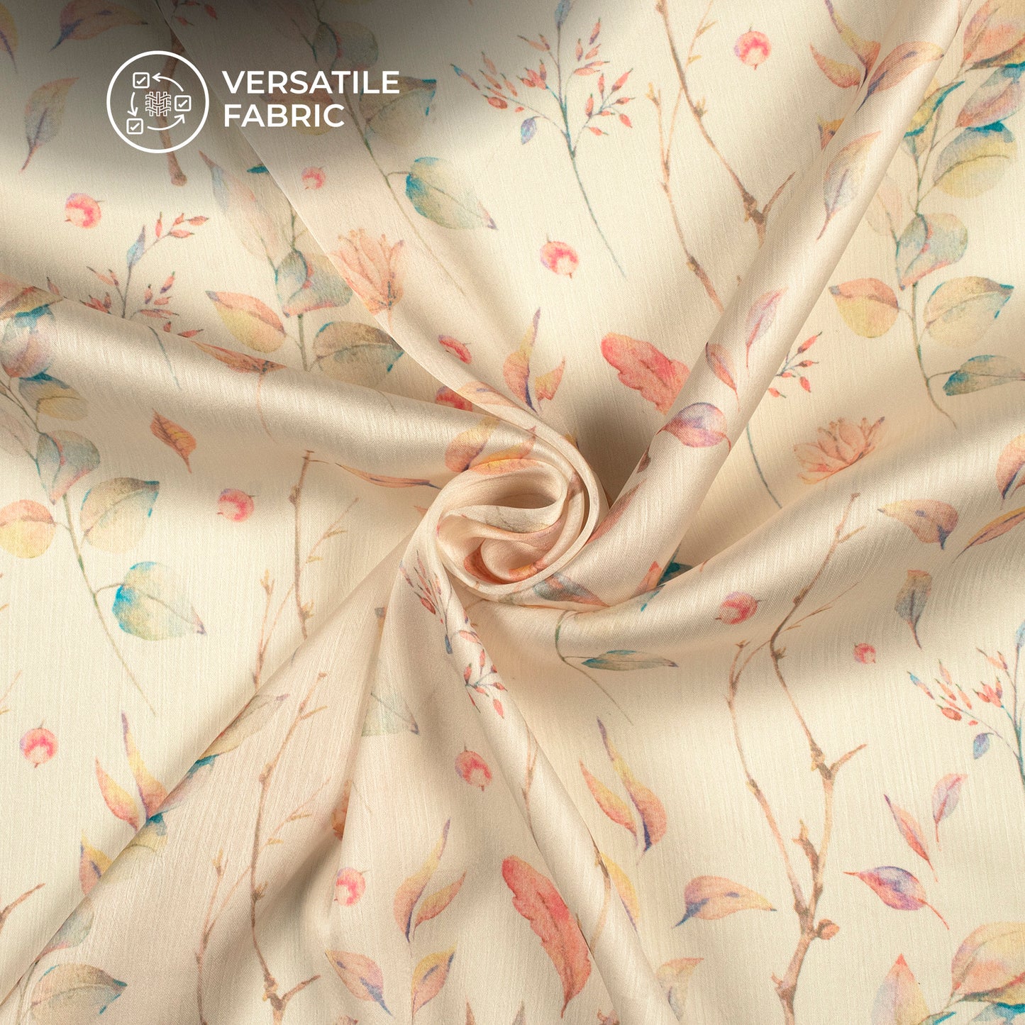 Creamy Floral Digital Print Chiffon Satin Fabric